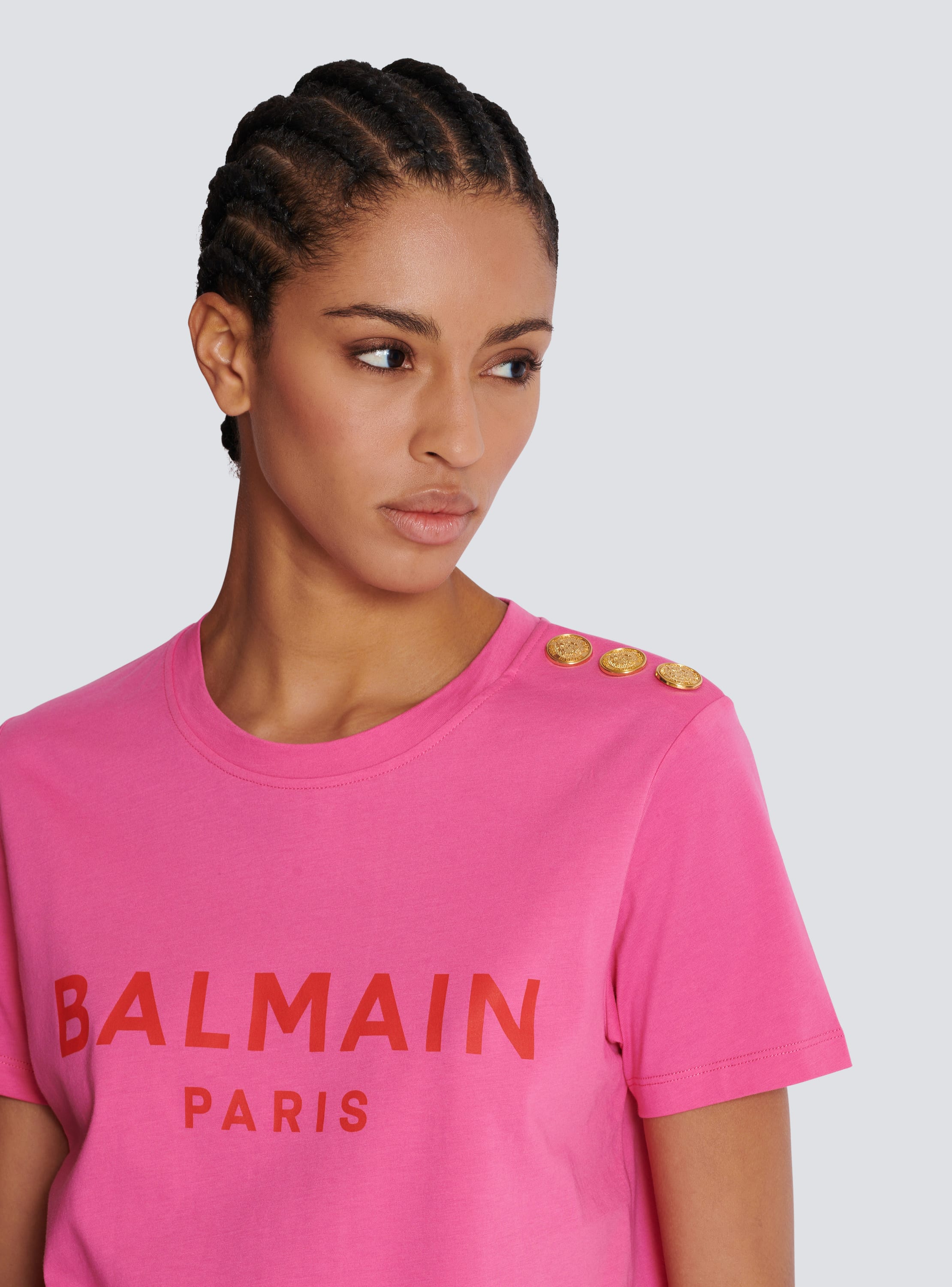 T-shirt with Balmain Paris print pink - Women | BALMAIN