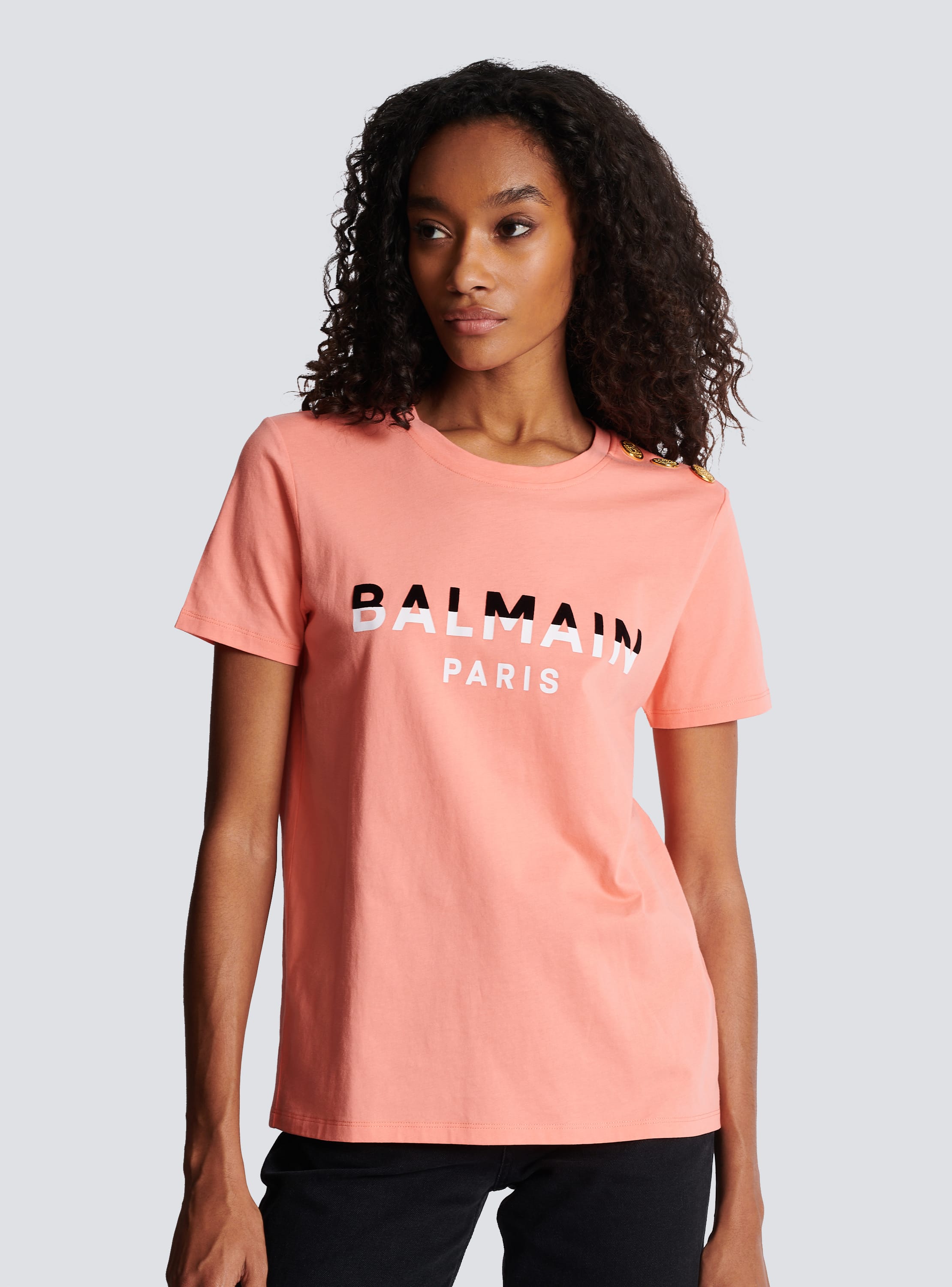 Flocked Balmain Paris T-Shirt pink - Women BALMAIN