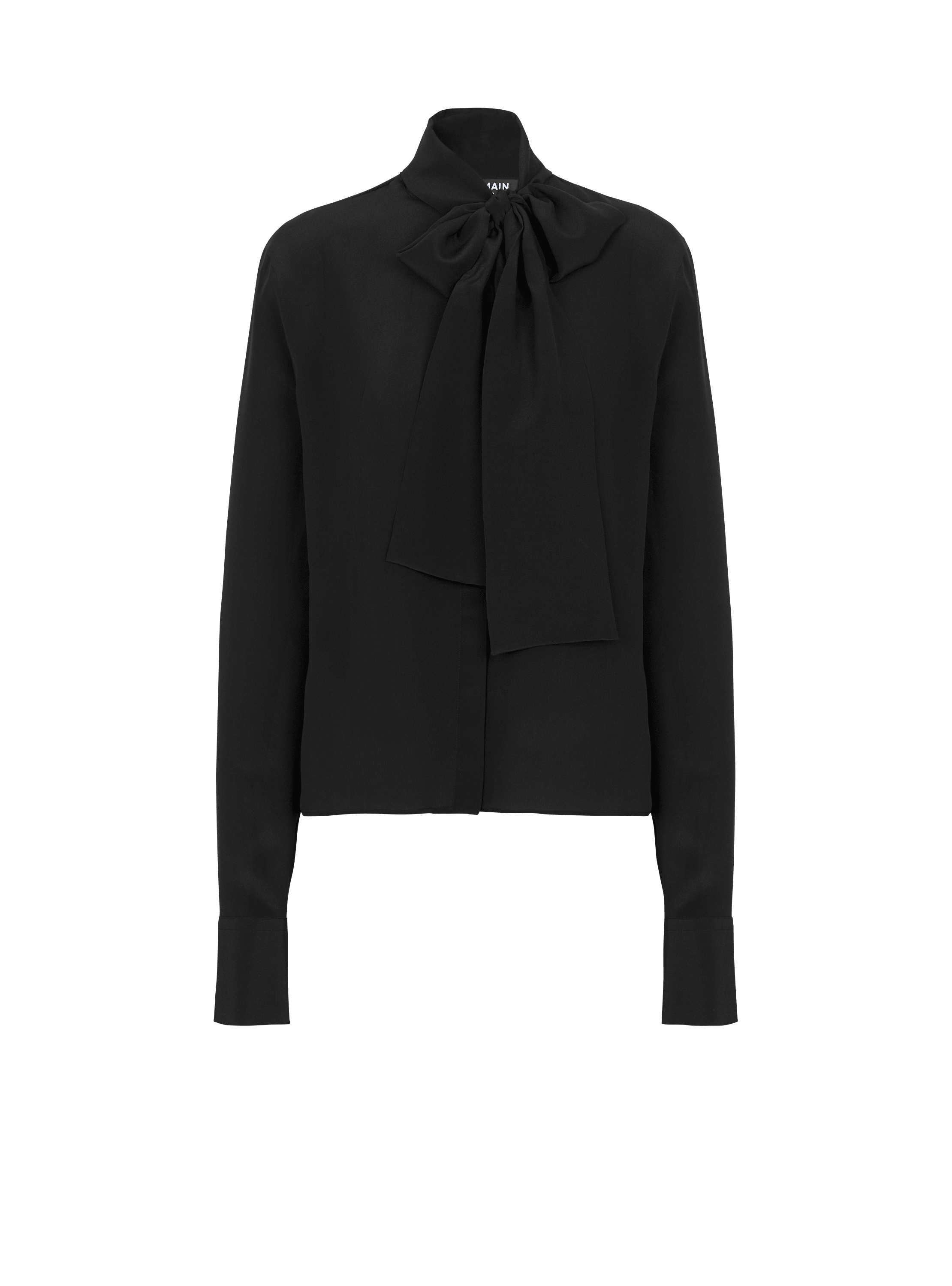 Crepe shirt with bow collar, black, hi-res