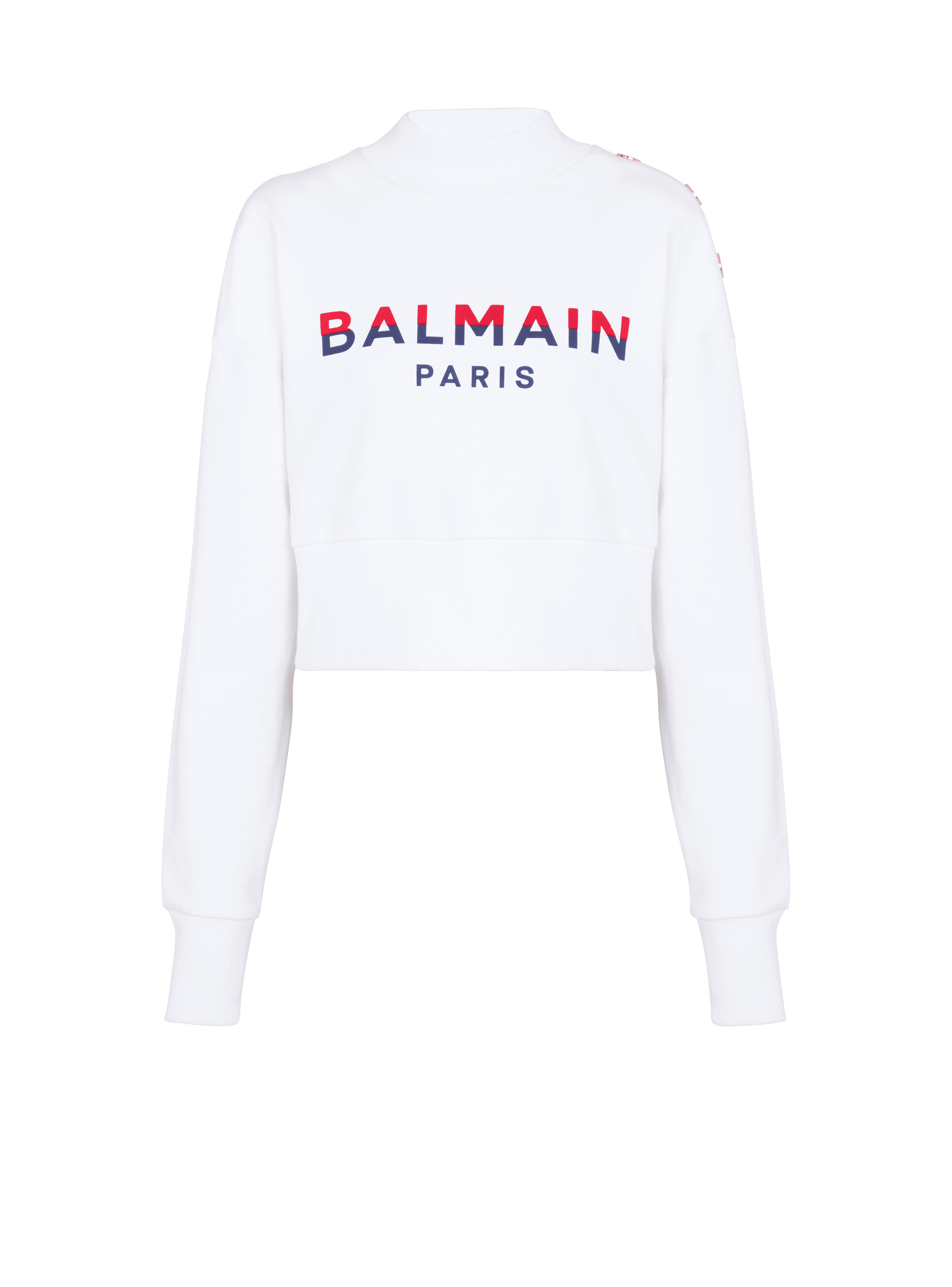 Flocked Balmain Paris cropped sweatshirt, white, hi-res
