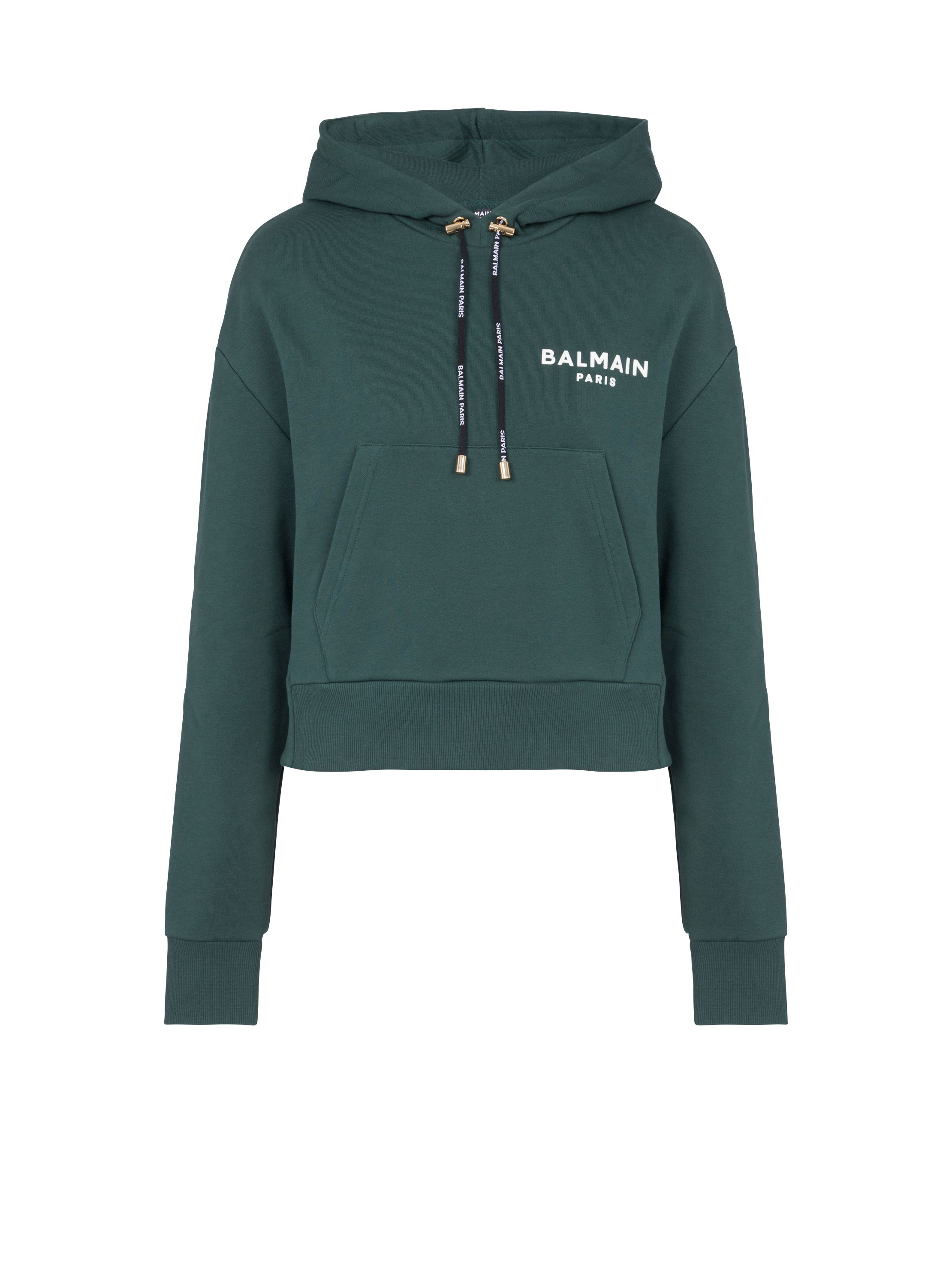 Sweatshirt with mini flocked Balmain Paris detail, green, hi-res
