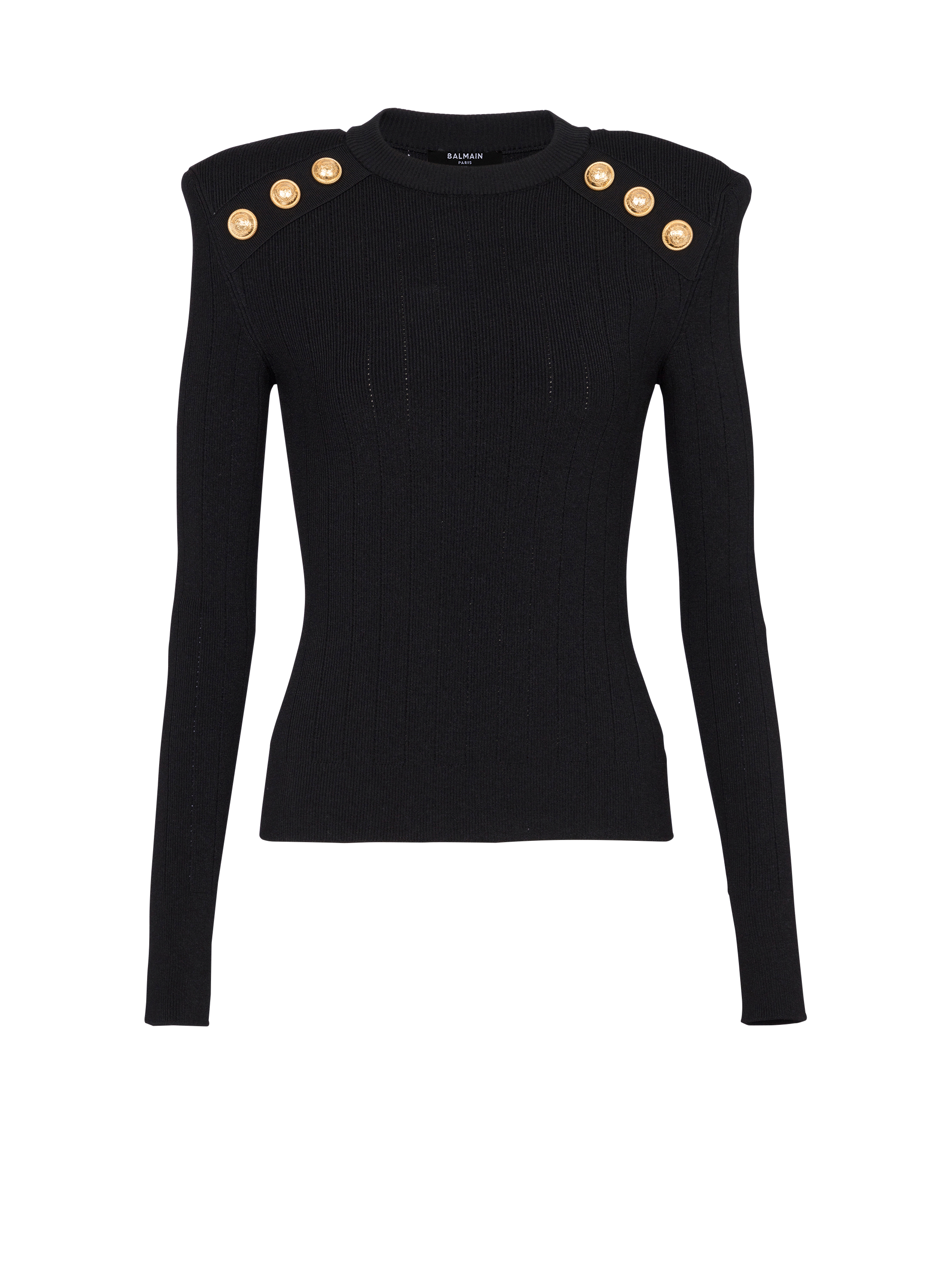 Fine knit 6-button jumper, black, hi-res