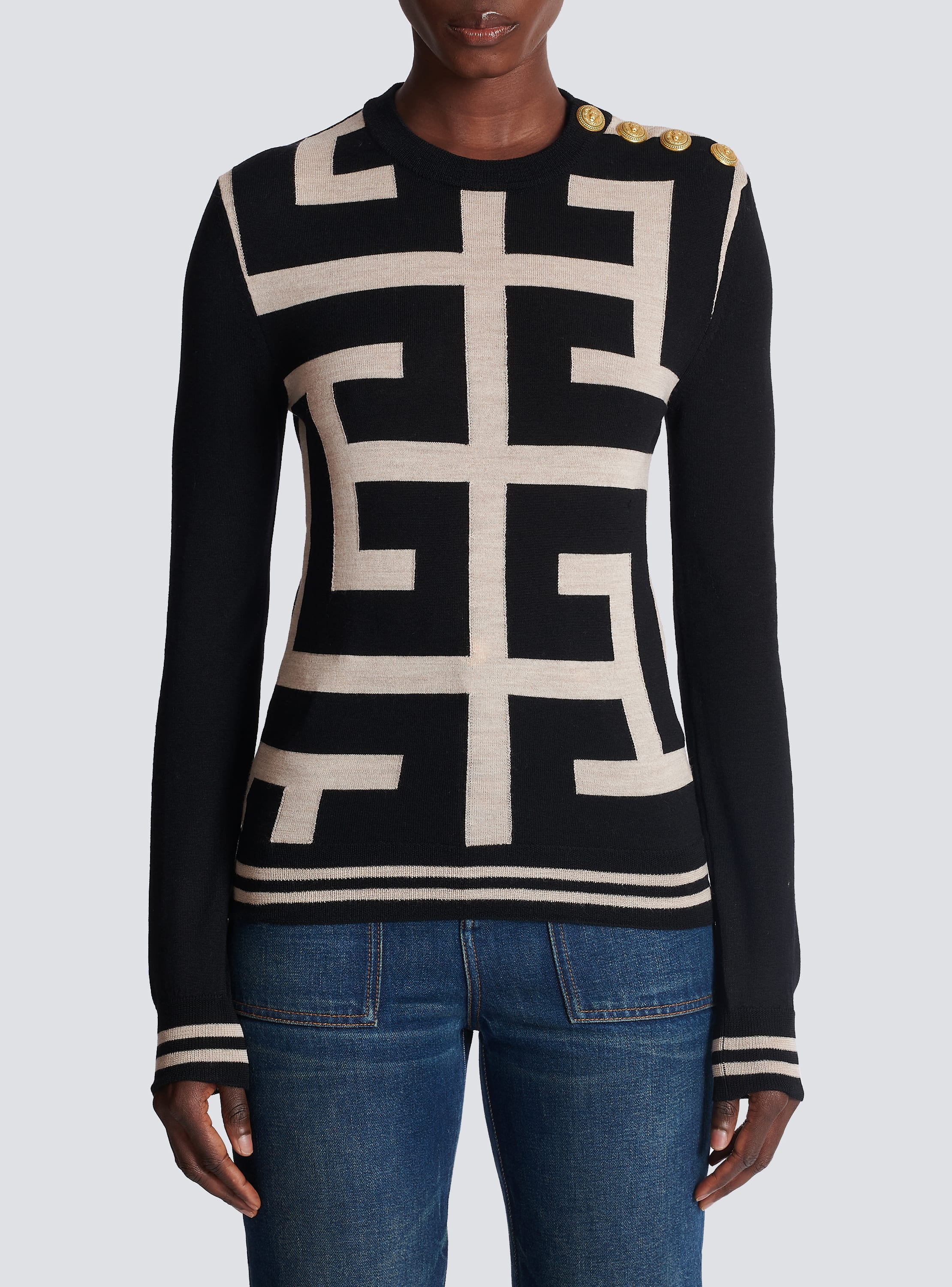 Balmain Monogram Knit Top in Black