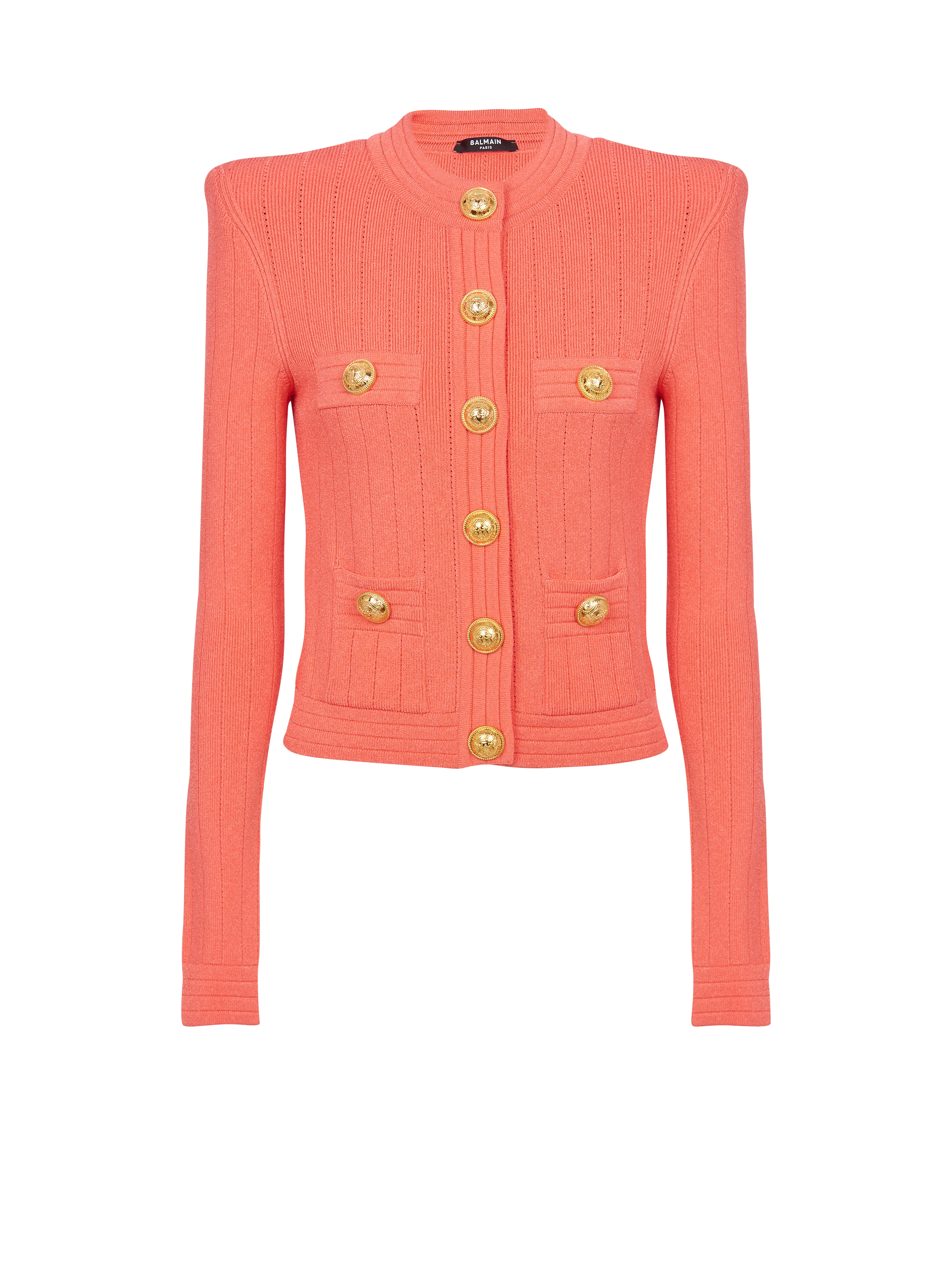 Buttoned fine knit cardigan, pink, hi-res