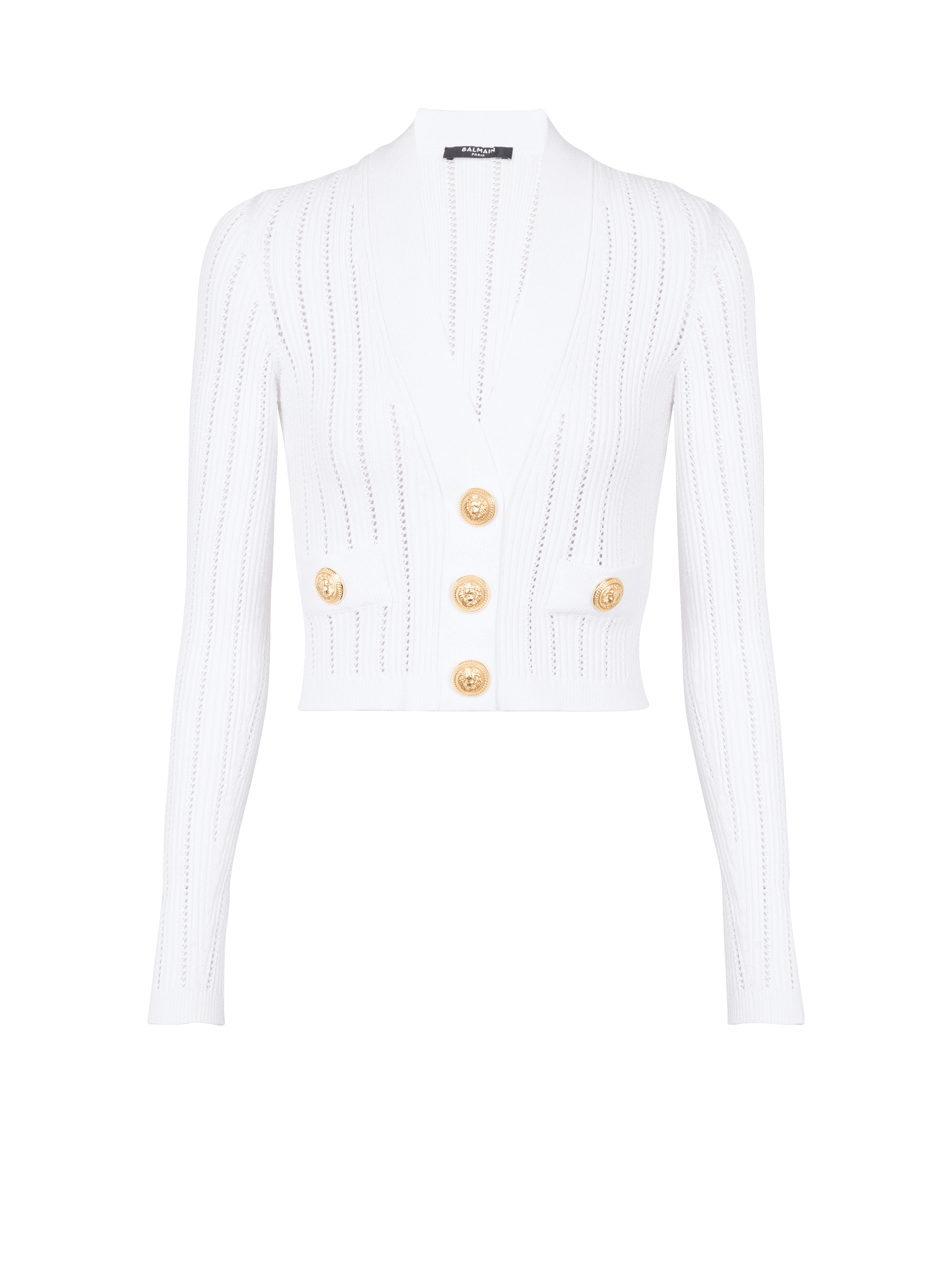 Cropped knit cardigan, white, hi-res