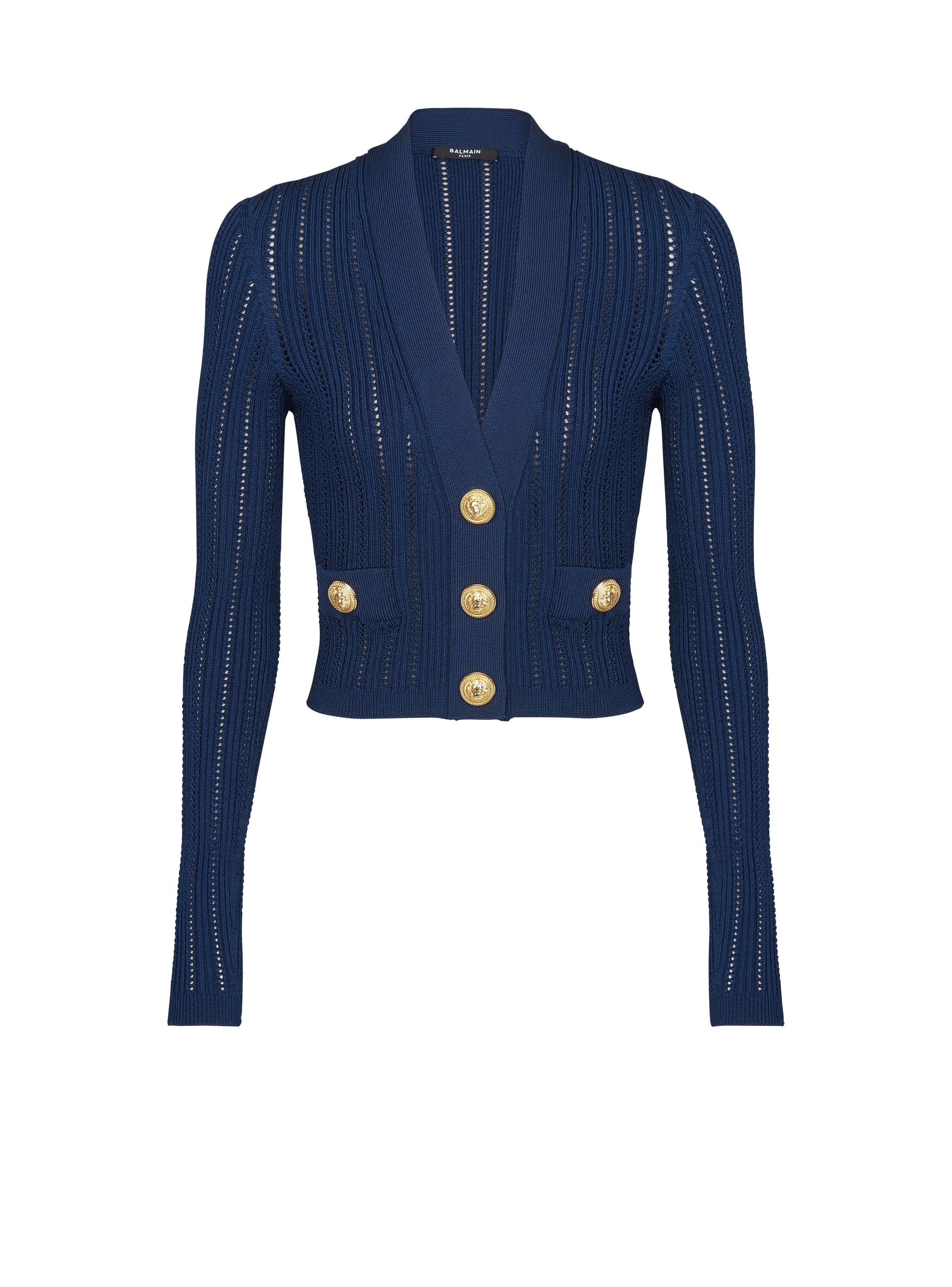 Cropped knit cardigan navy - Women | BALMAIN