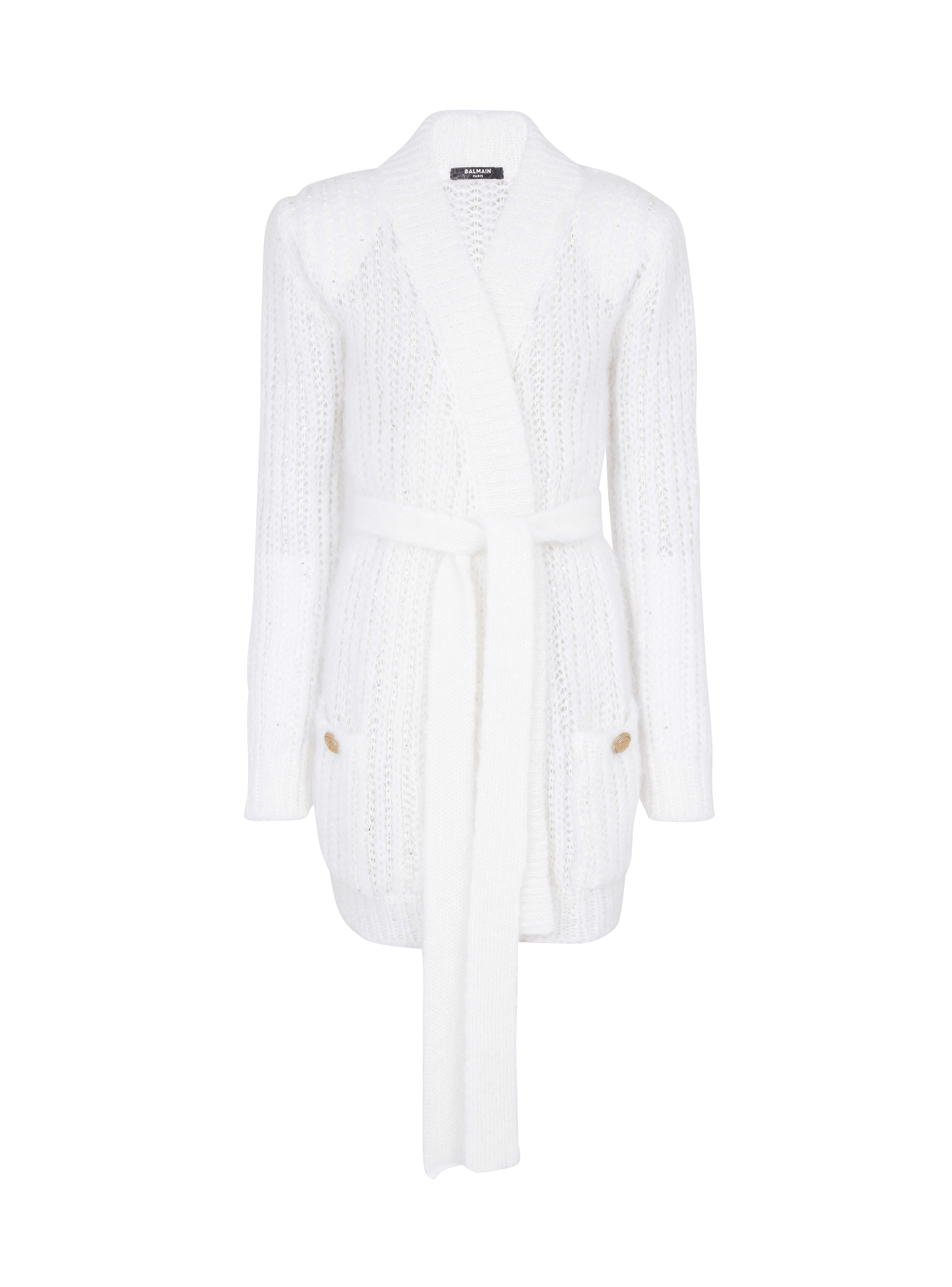 Cardigan ceinturé en mohair pailleté