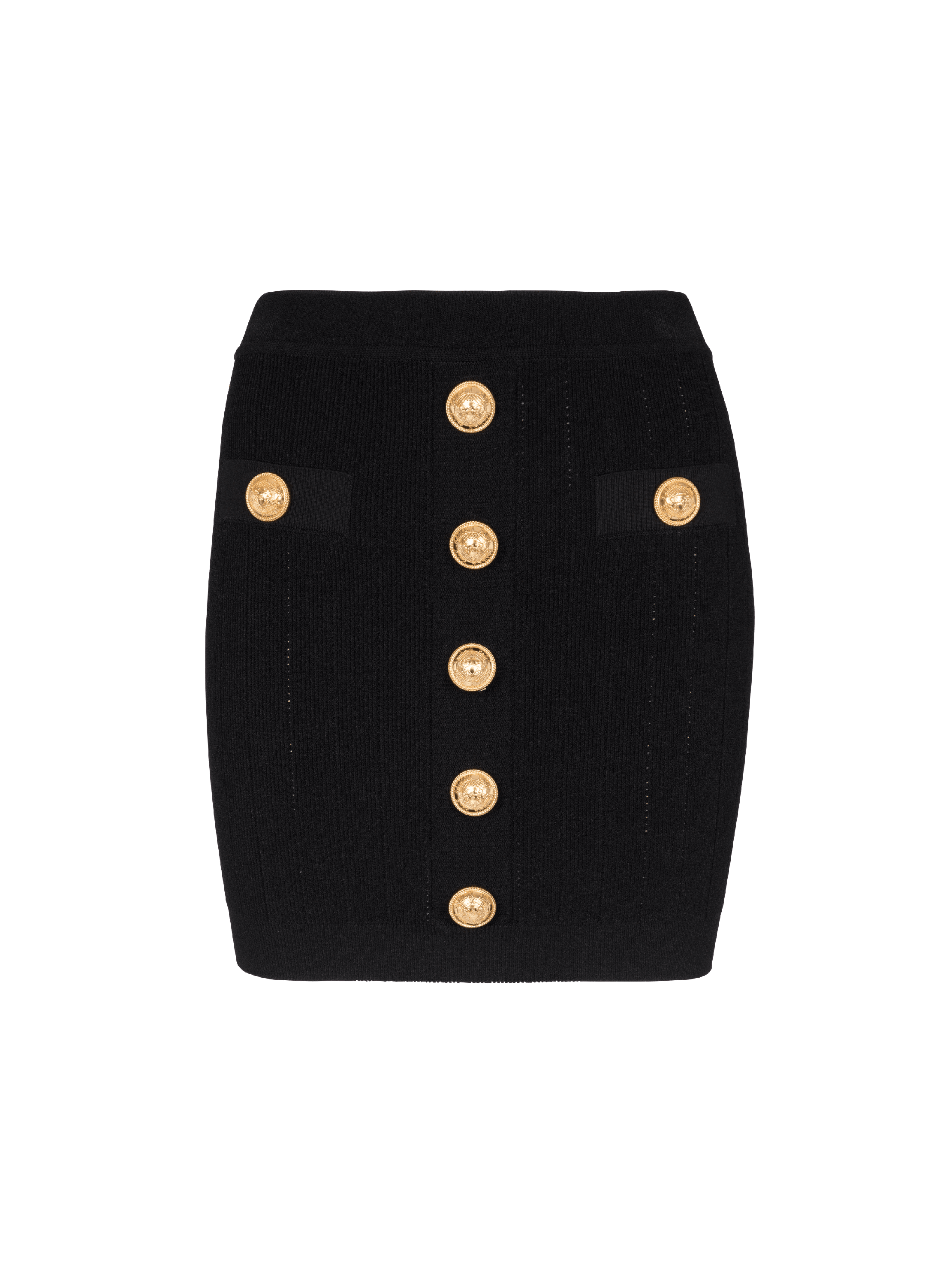 Knit skirt with buttons, black, hi-res