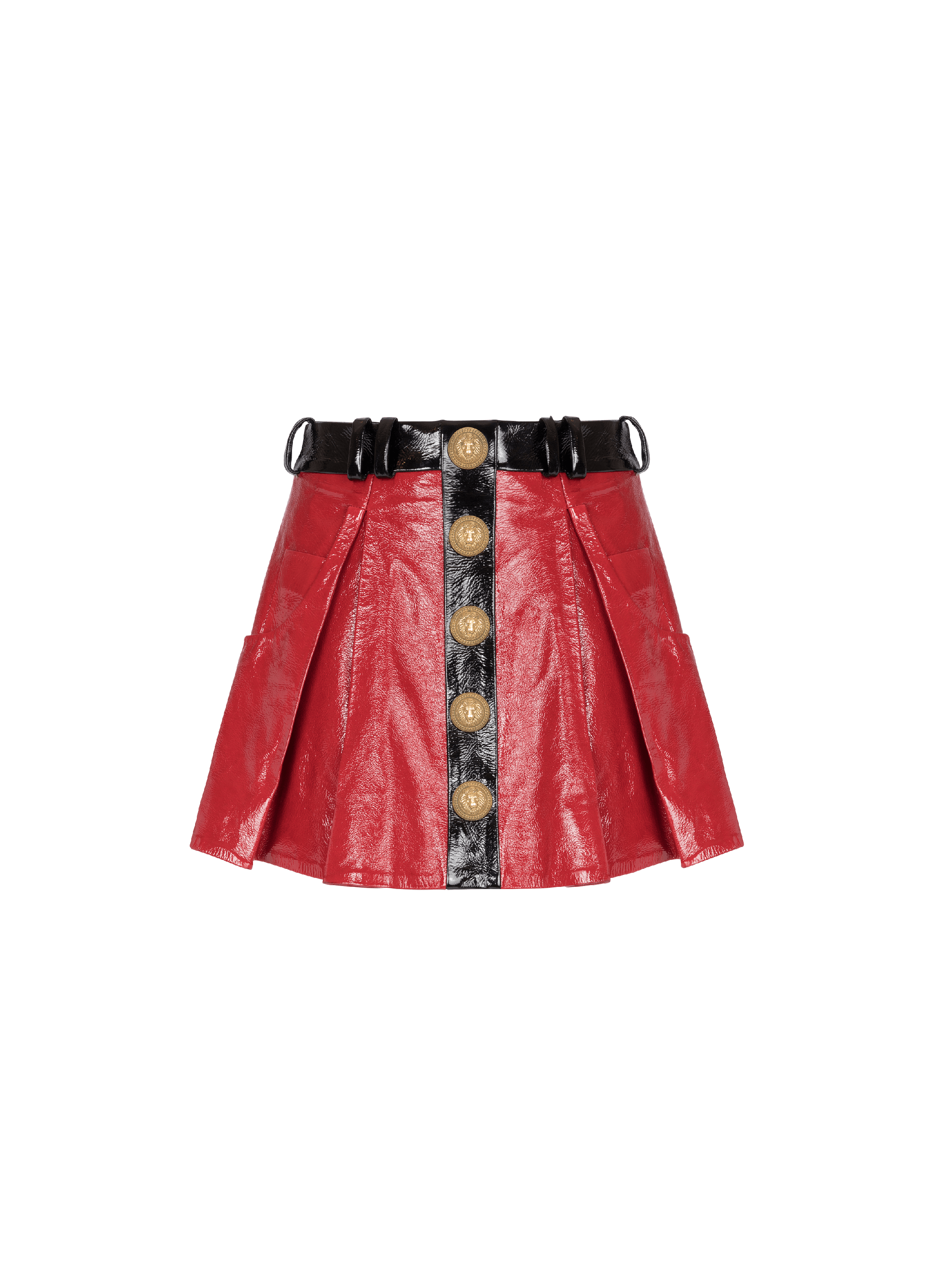 Pleated patent leather skirt