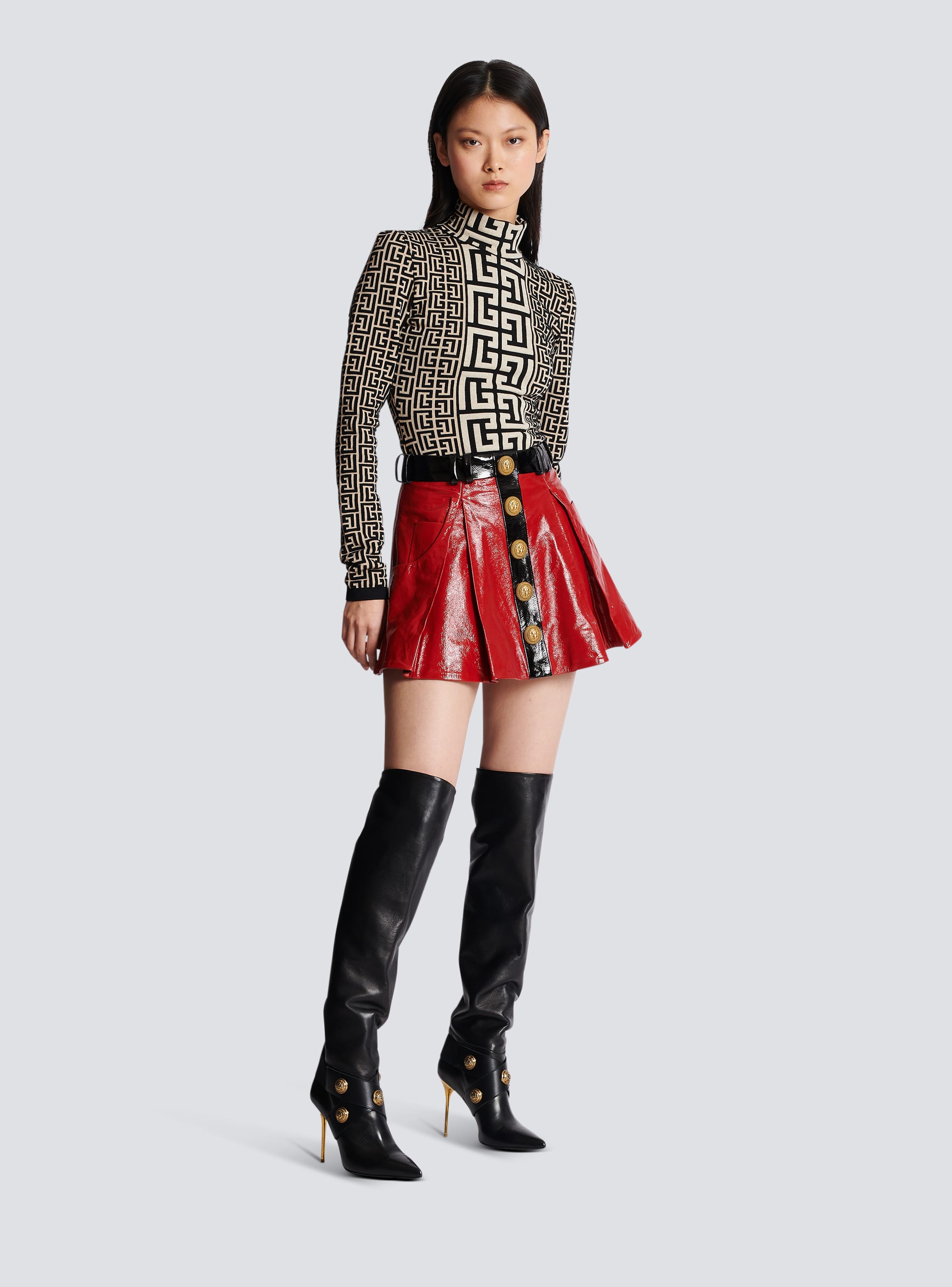 Tyggegummi jeg fandt det Mandag Pleated patent leather skirt red - Women | BALMAIN
