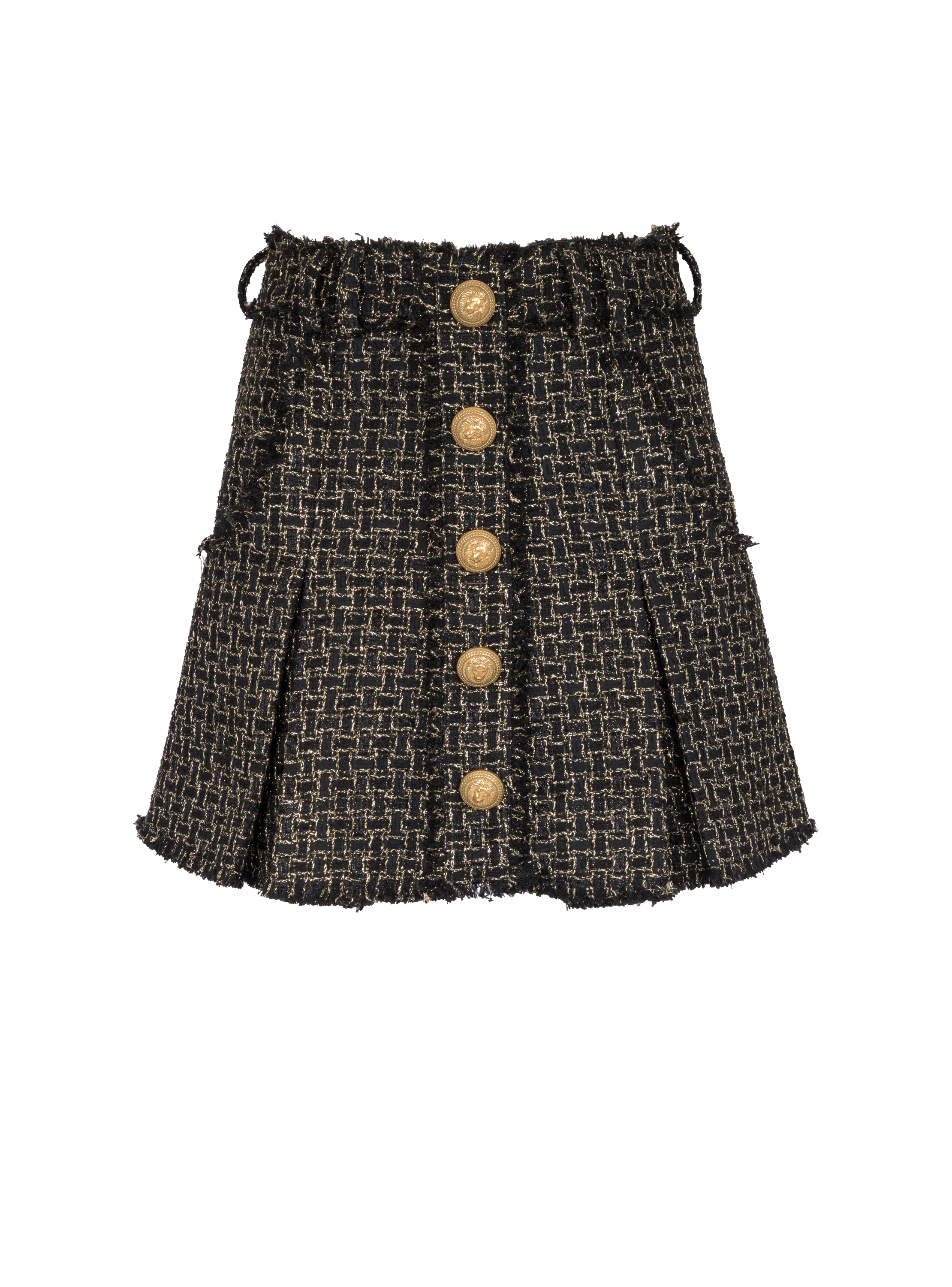 Lurex tweed pleated skirt, black, hi-res