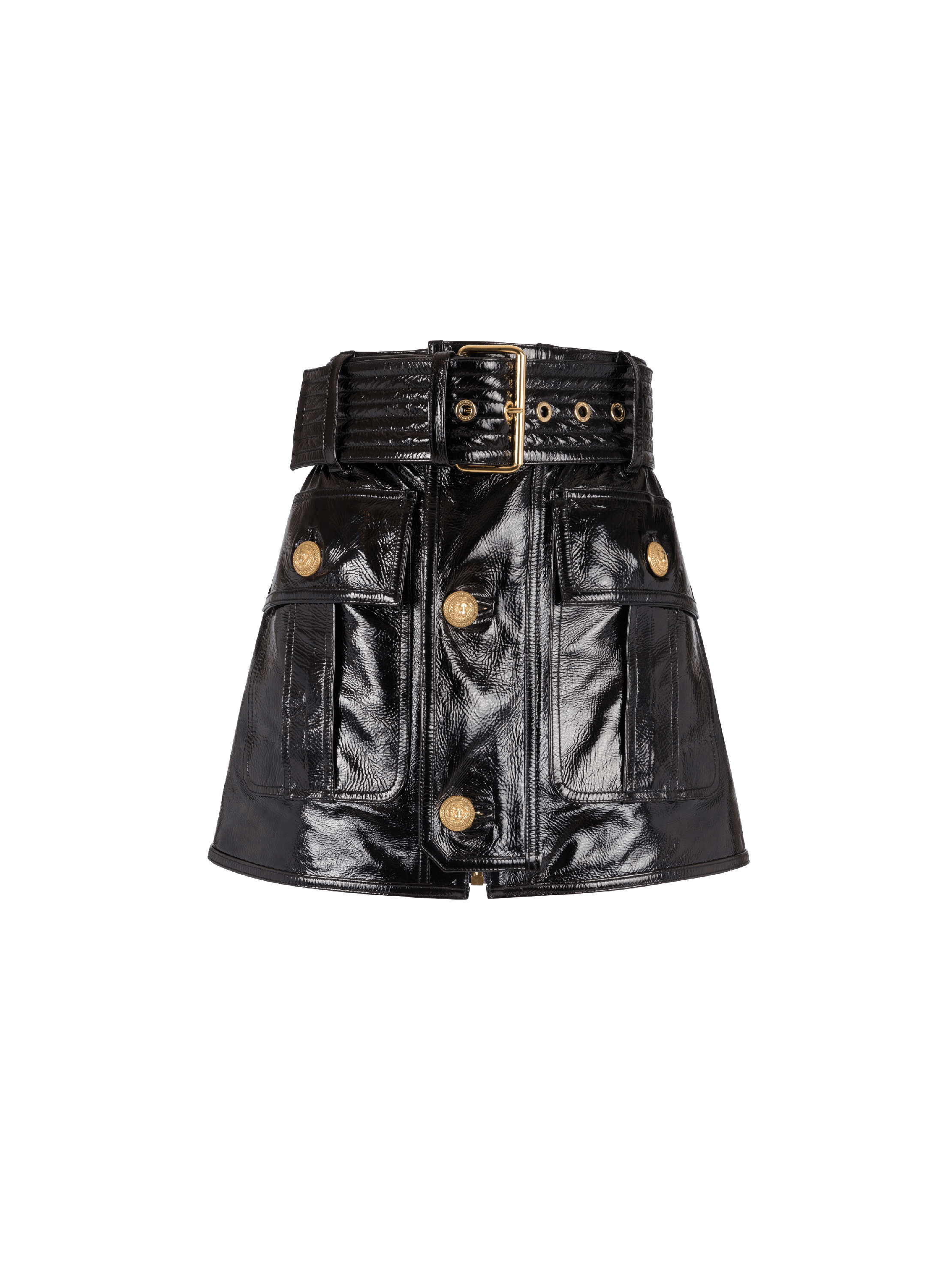 Short patent leather skirt, black, hi-res