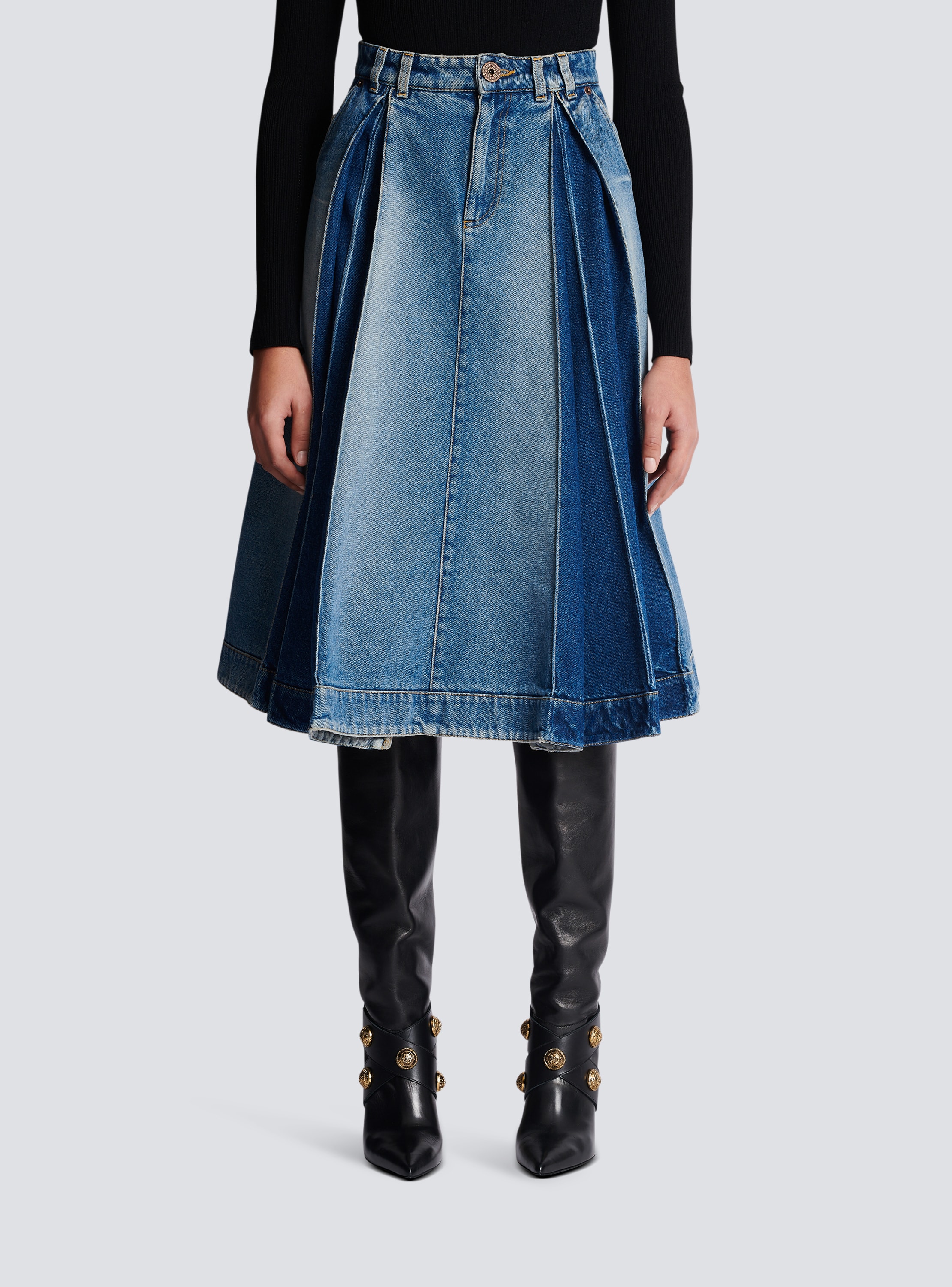 Pleated denim midi skirt Women BALMAIN