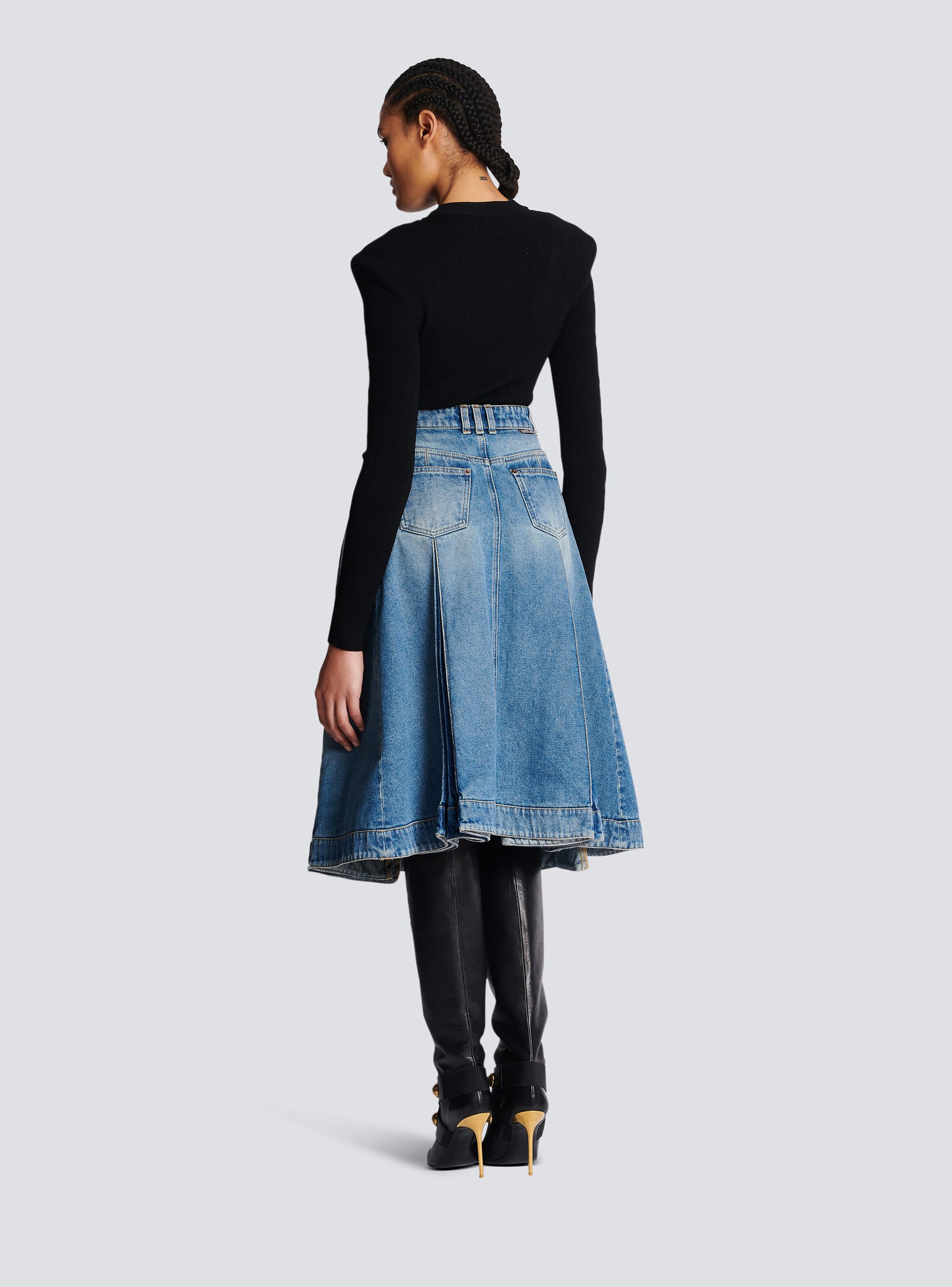 Denim midi shop skirt pleated