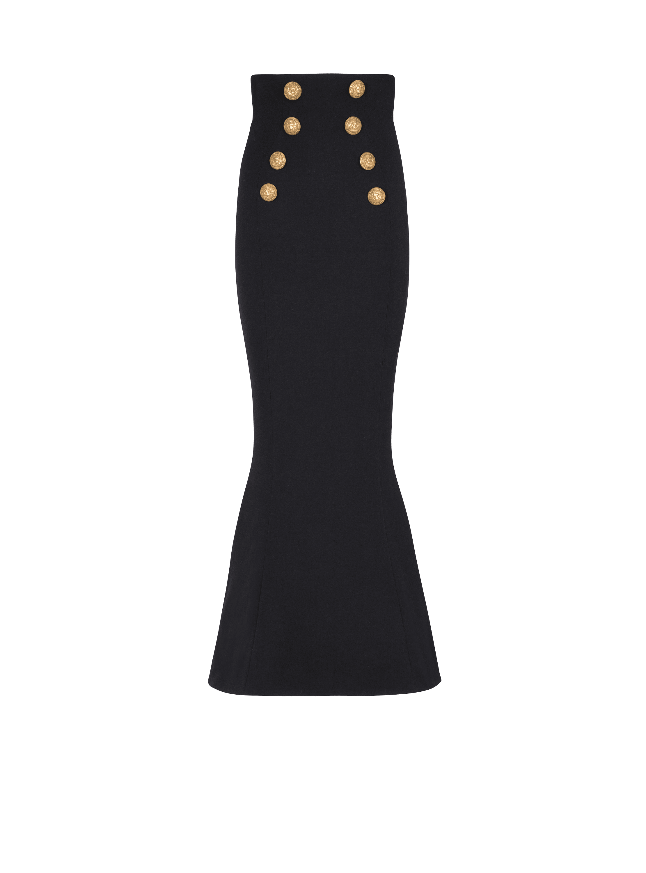 High-waisted long skirt with buttons black - Women