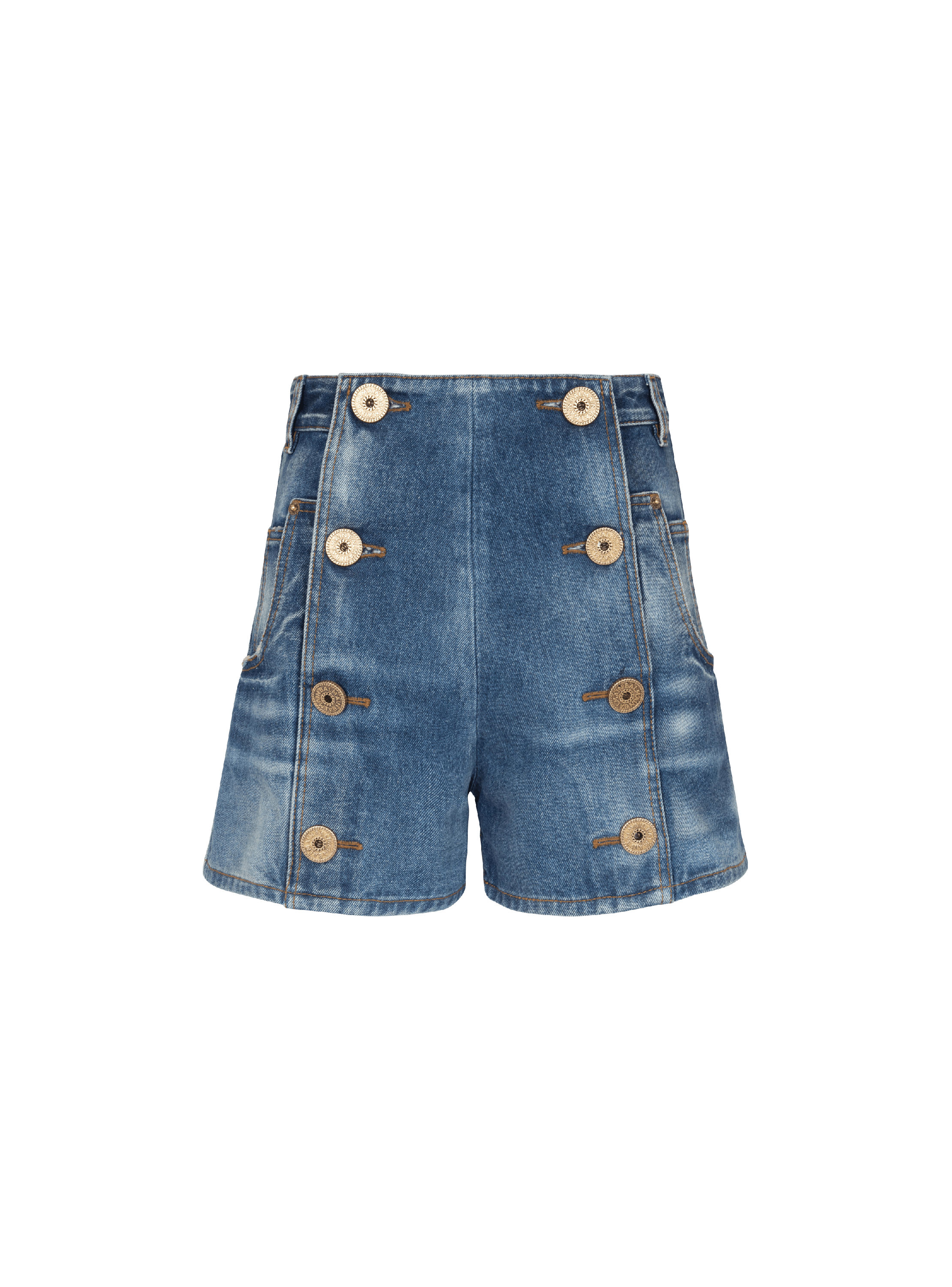 Denim shorts with buttons, blue, hi-res