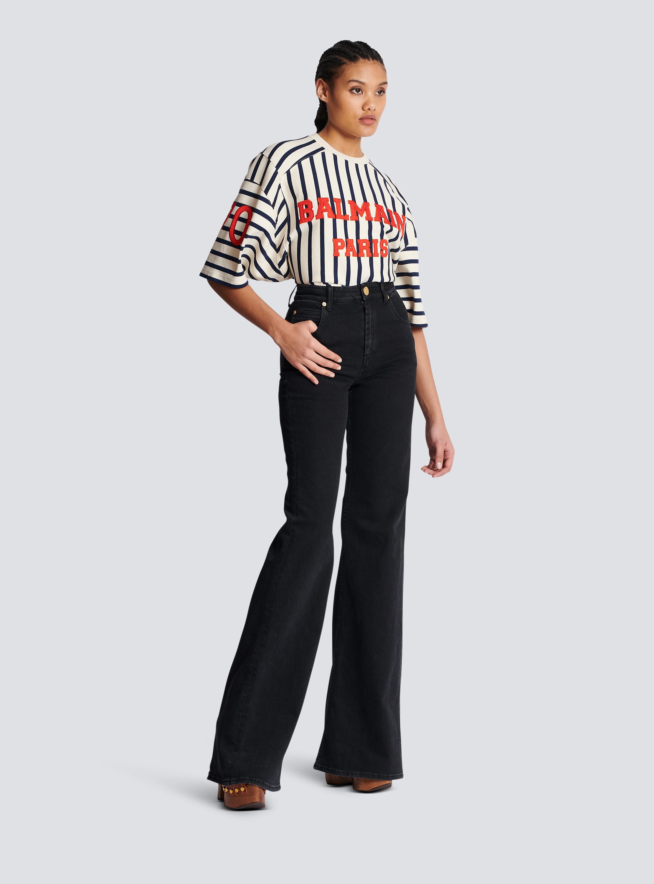 Balmain striped high on sale waisted flare pants