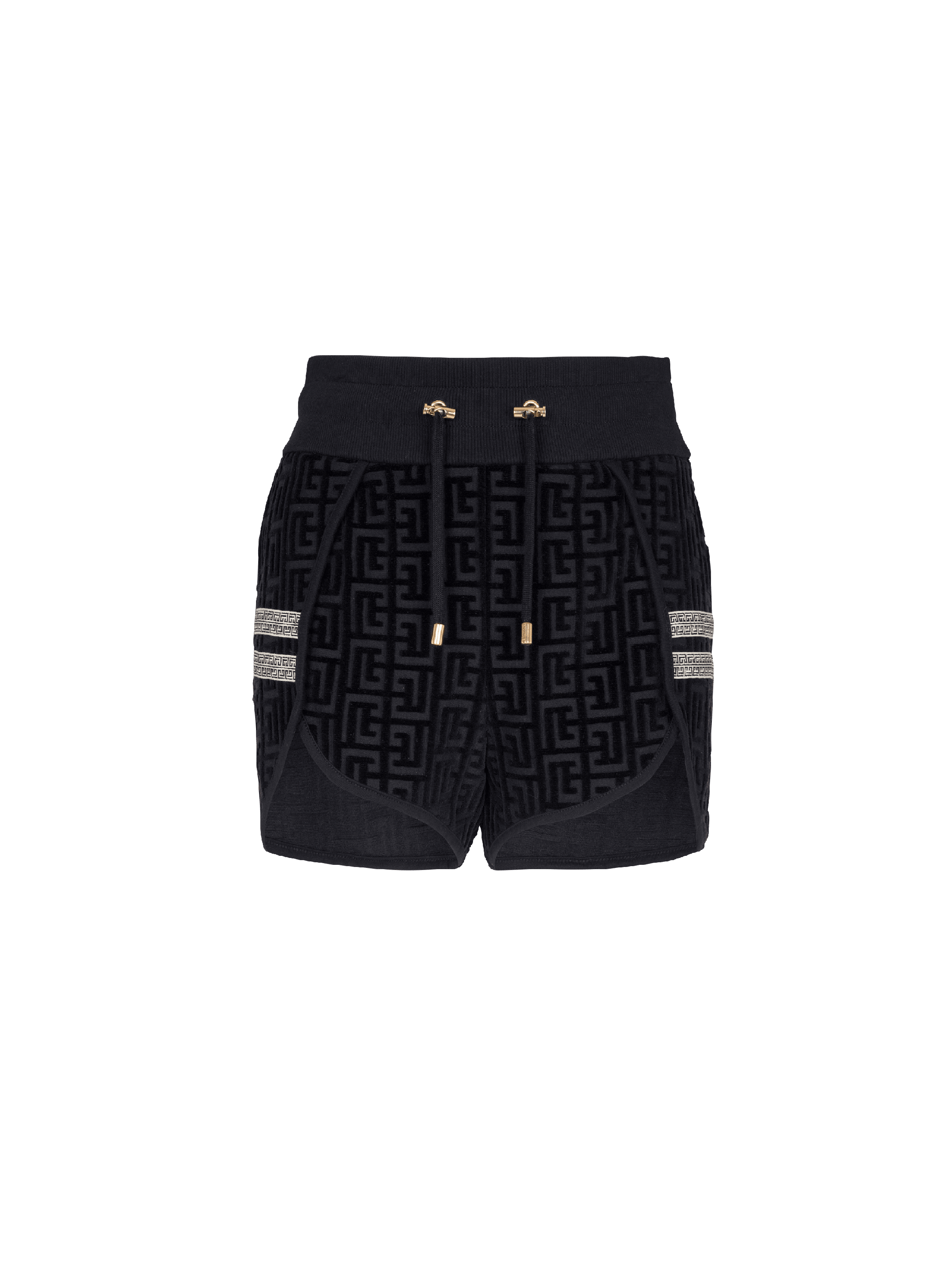 Monogrammed velvet shorts, navy, hi-res