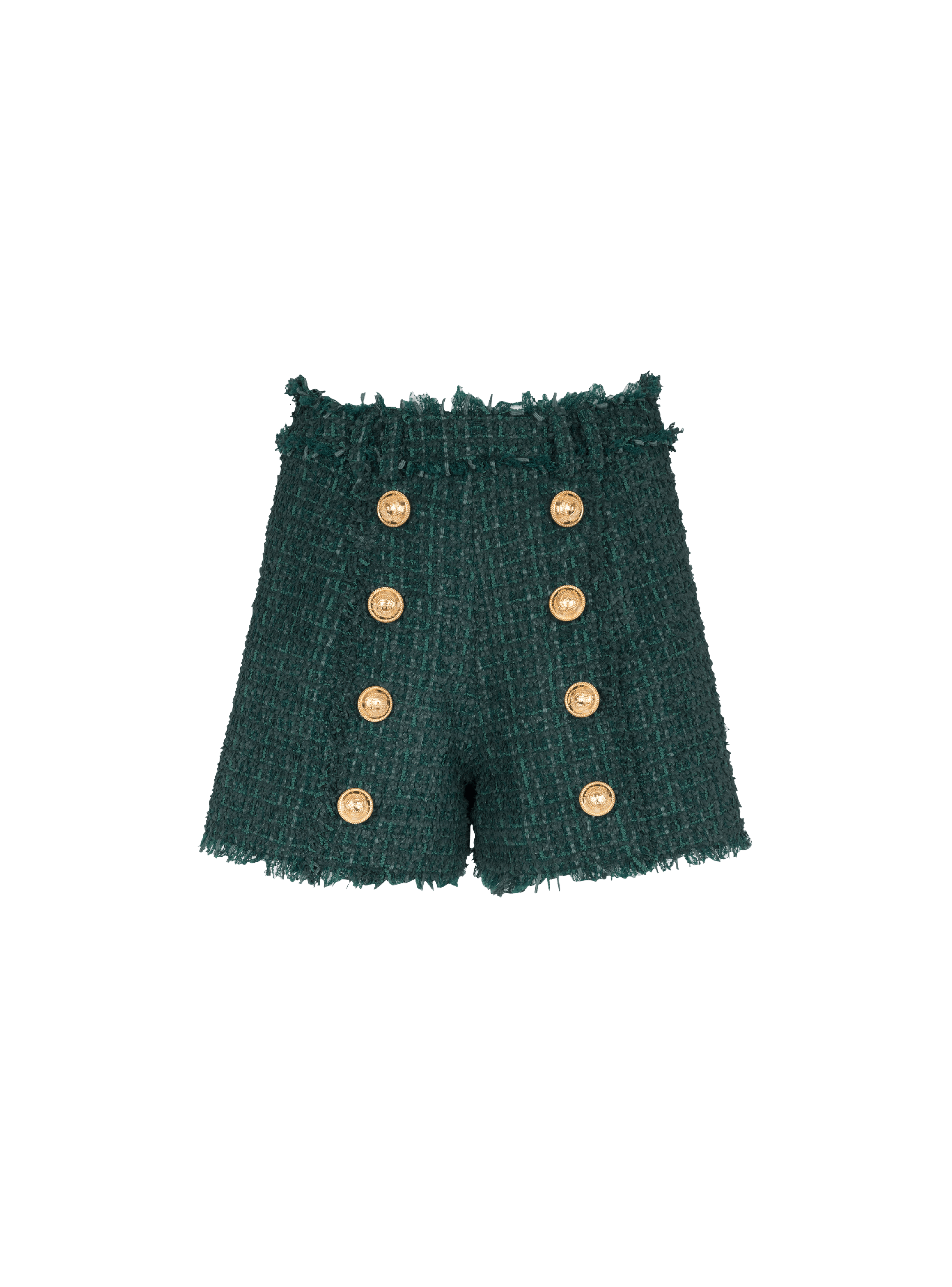 Tweed shorts with buttons, green, hi-res