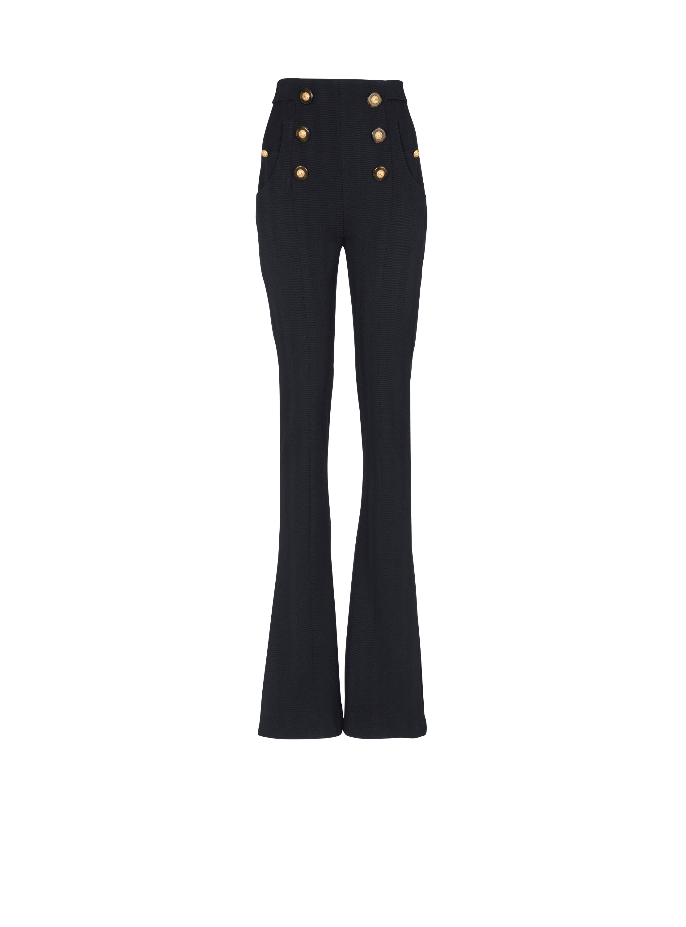 Pantalon taille haute en tweed à chevrons