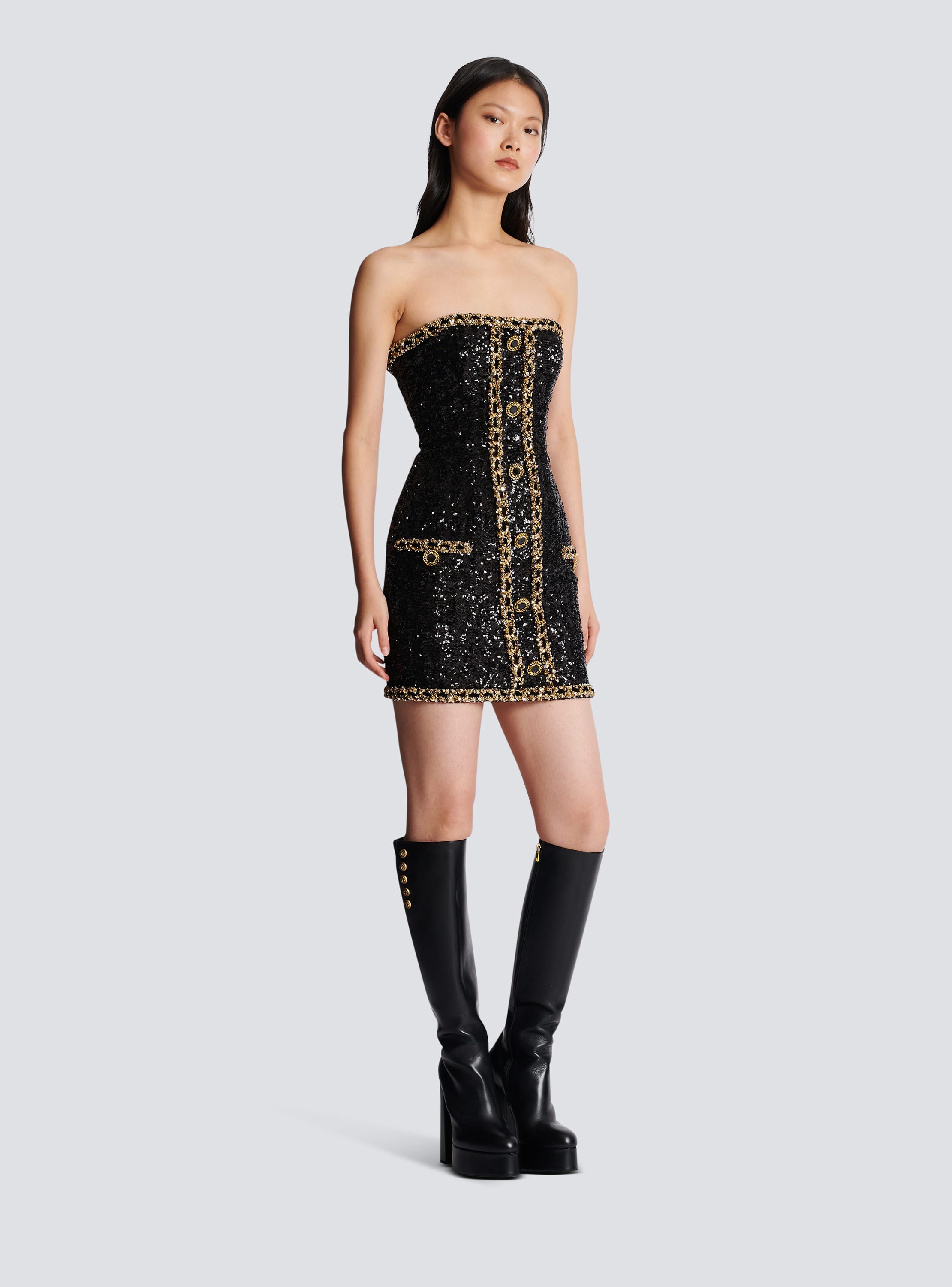 Bustier dress with sequin embroidery black - Women