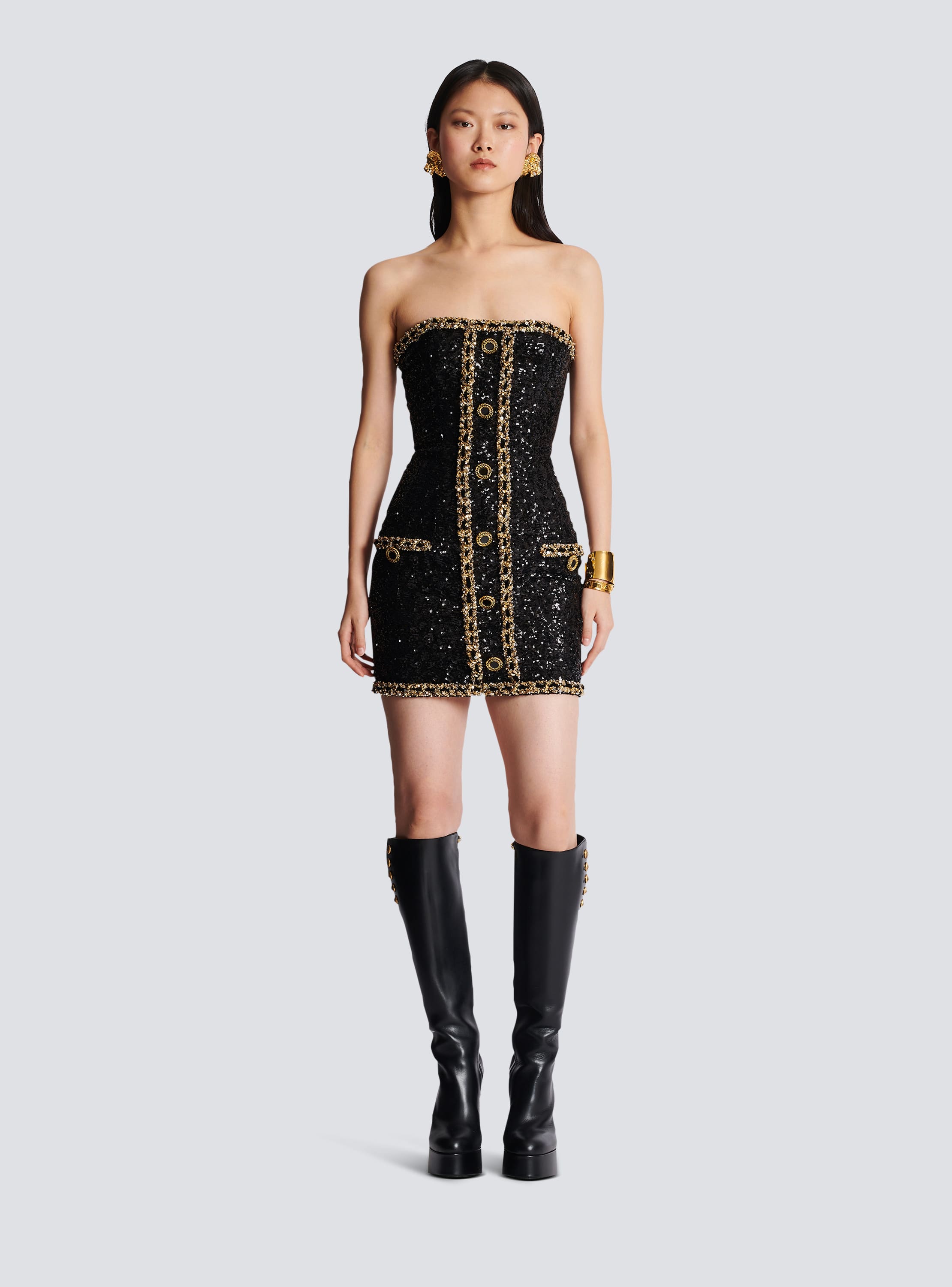 Bustier dress with sequin embroidery