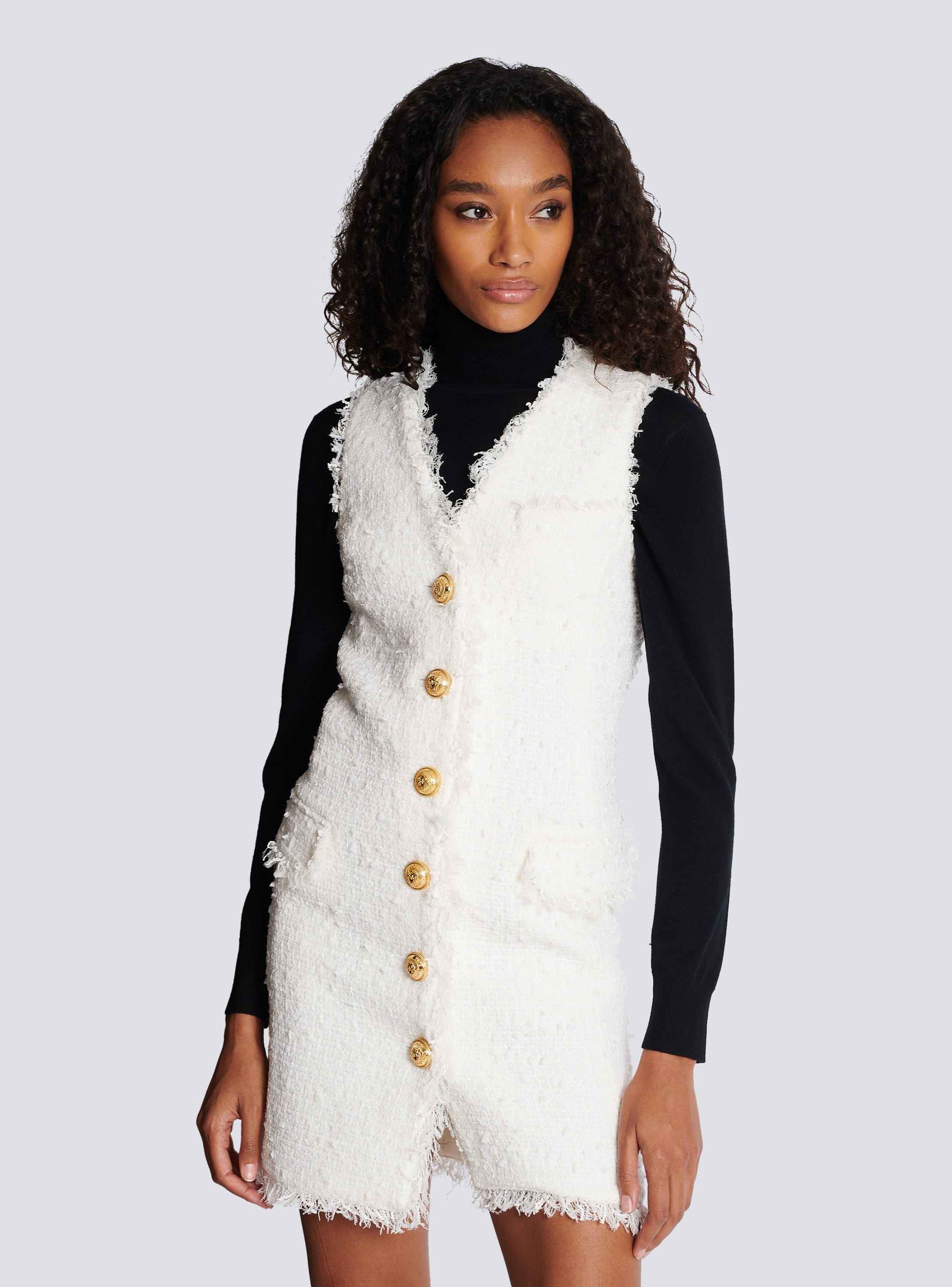 Sleeveless tweed dress white - Women | BALMAIN