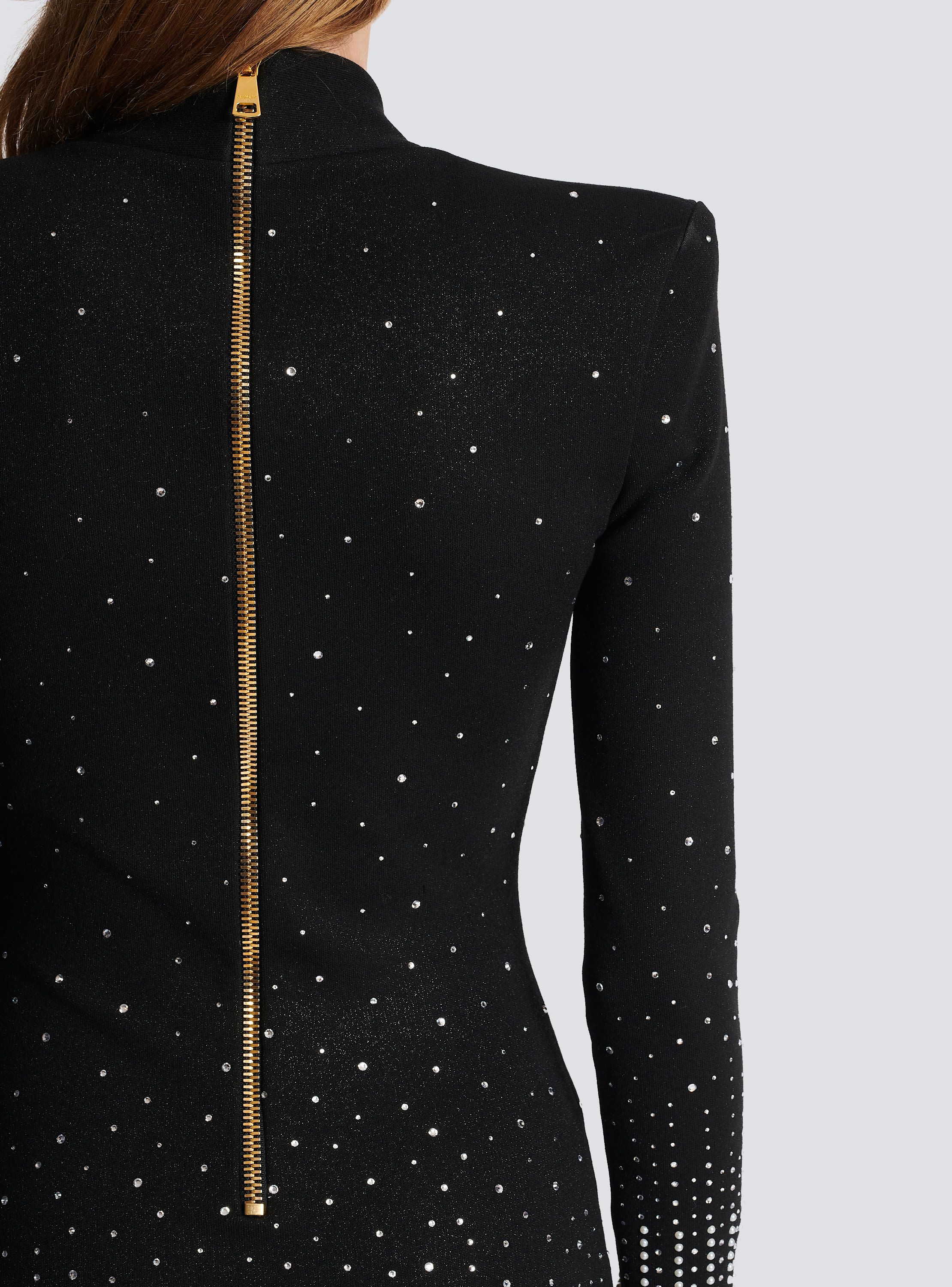 Knit dress with pearl and crystal embroidery - Women | BALMAIN