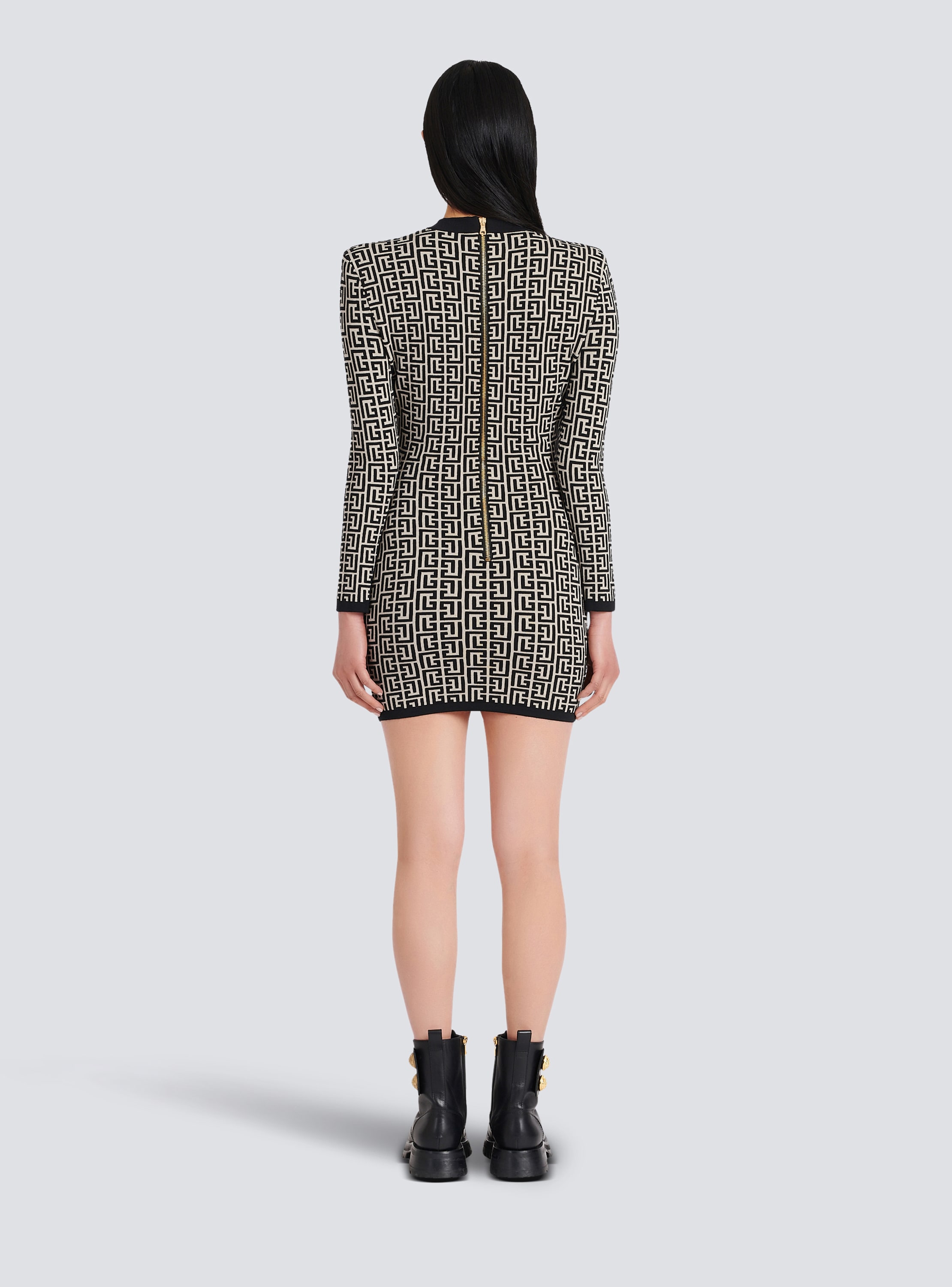 Short bicolor jacquard dress with Balmain monogram