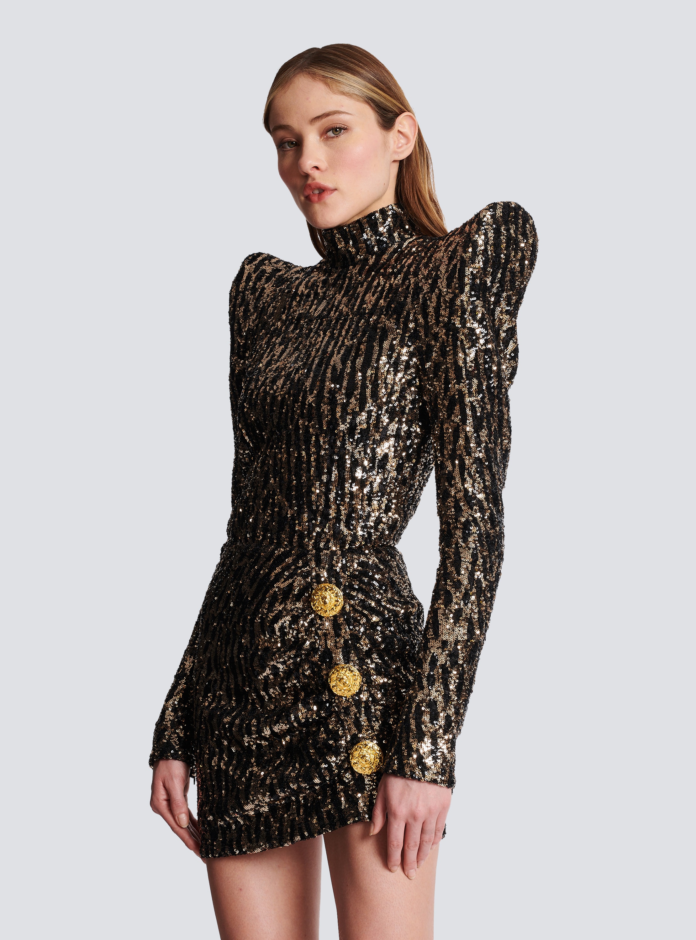 Balmain all-over embroidered short dress - Gold