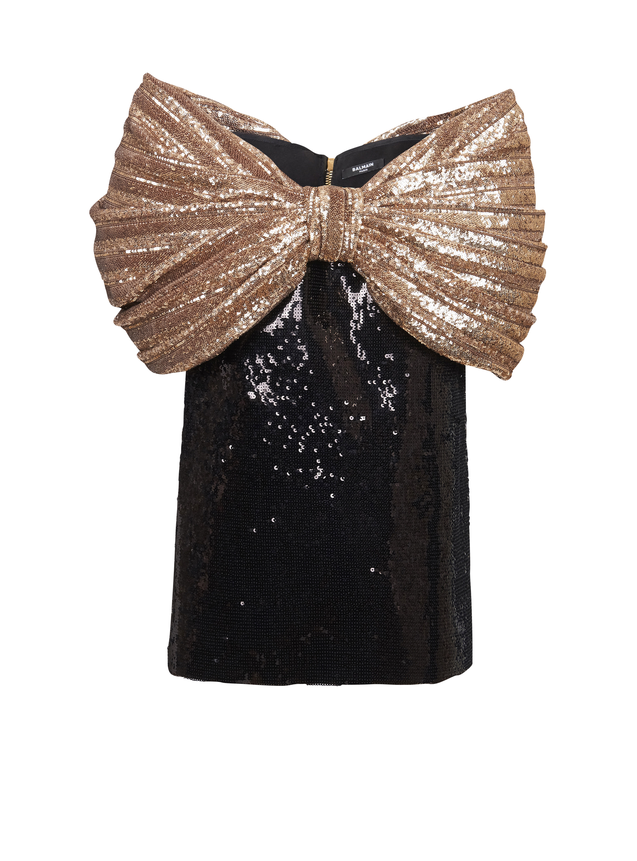 Sequinned dress with oversized bow