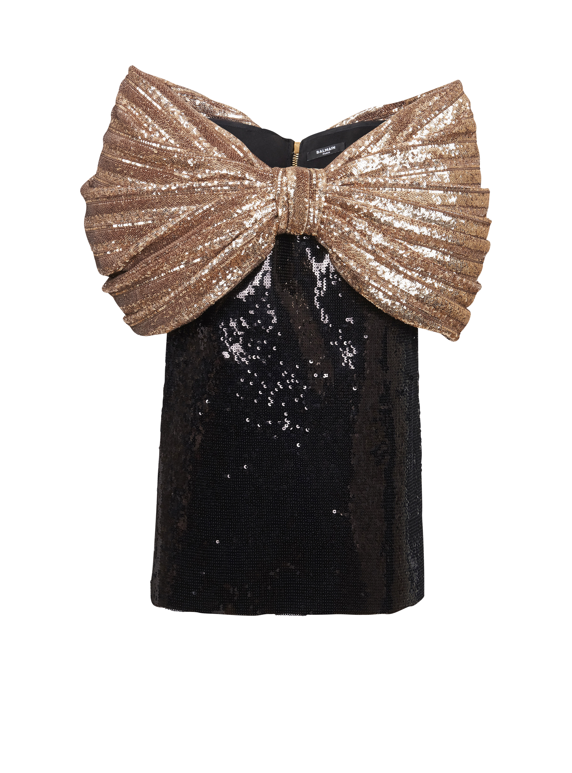 Sequinned dress with oversized bow, black, hi-res