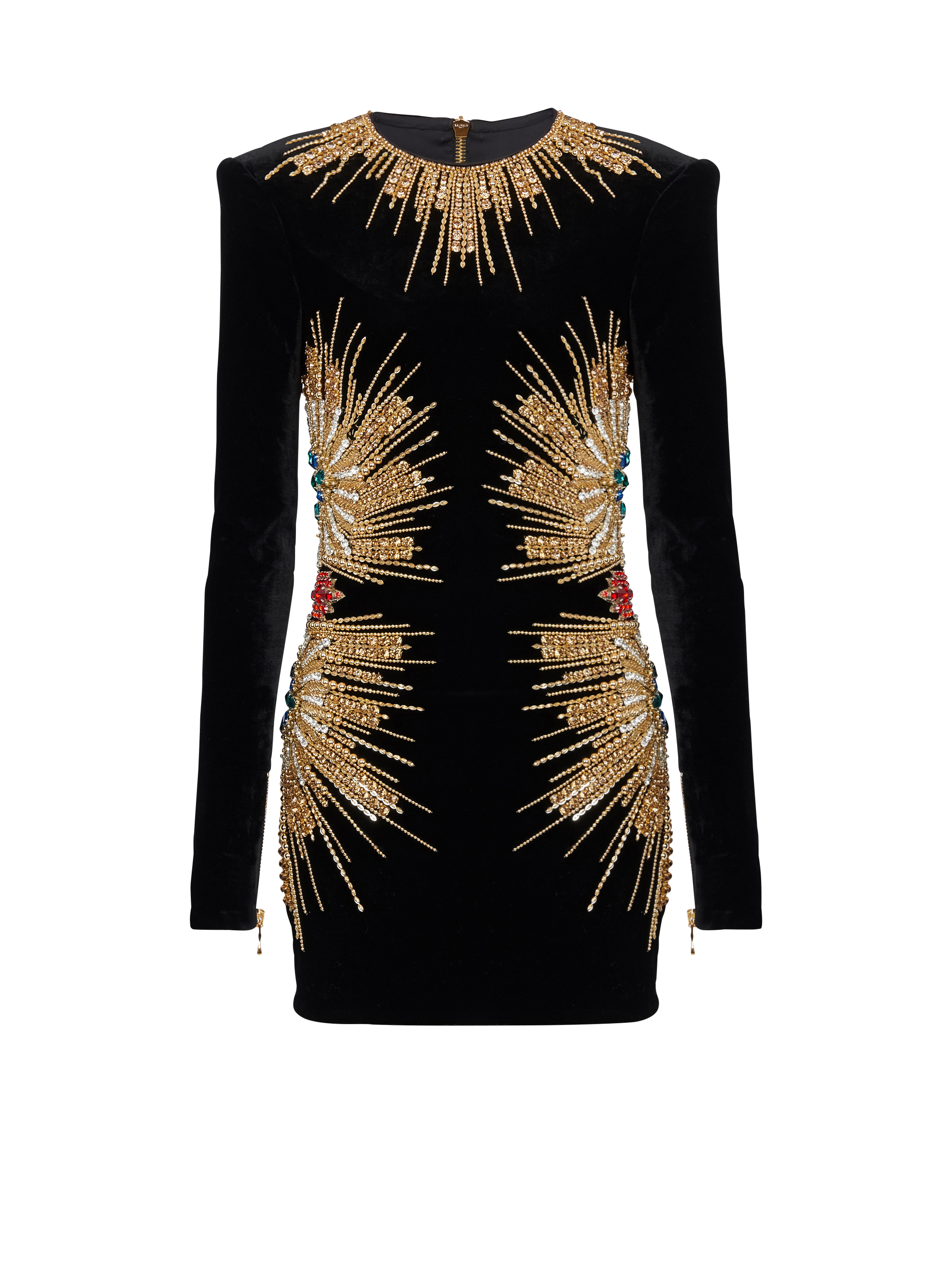 Dress with pearl and sequin embroidery black - Women | BALMAIN