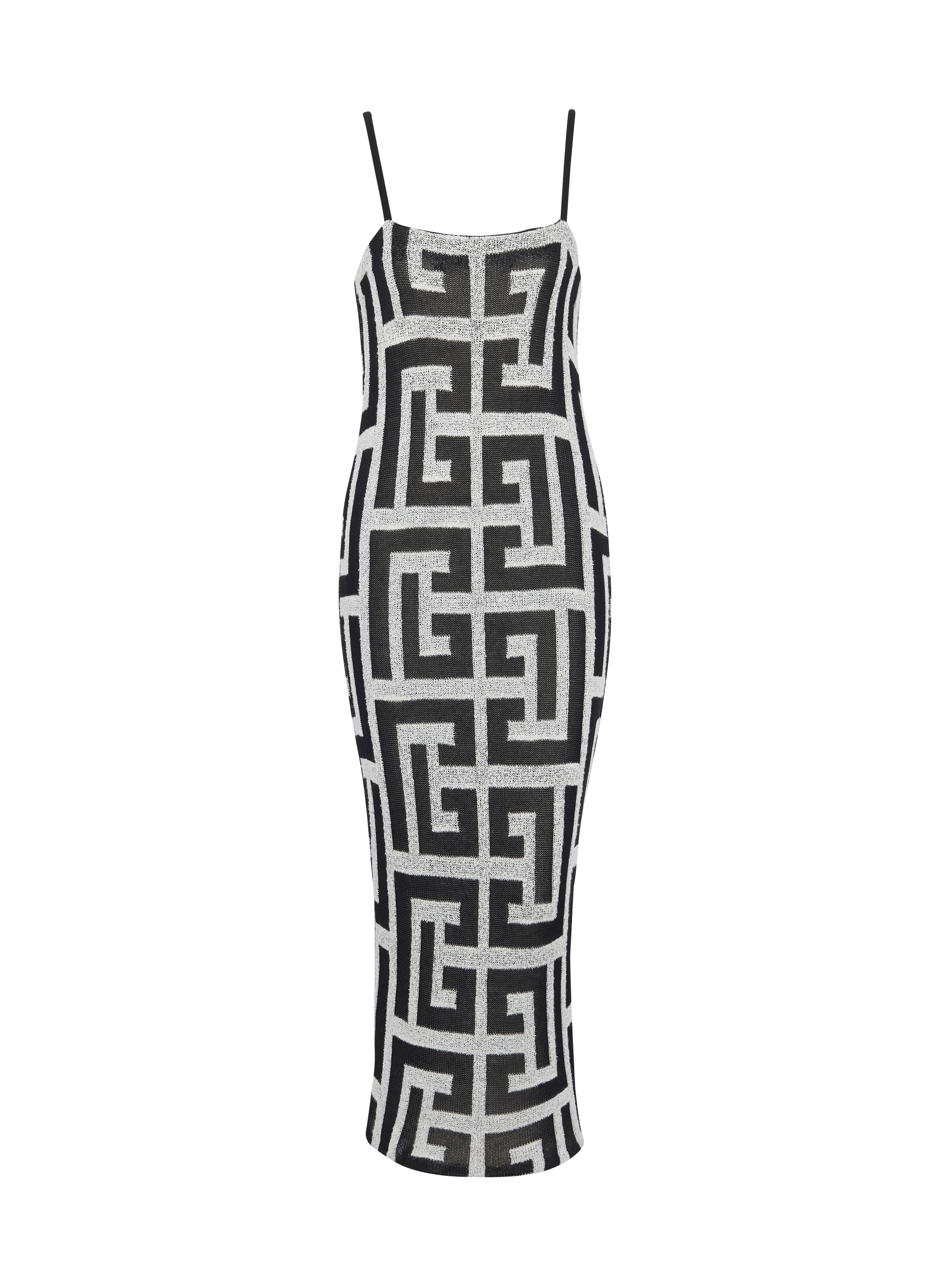 Long monogrammed jersey dress with thin straps black Women BALMAIN