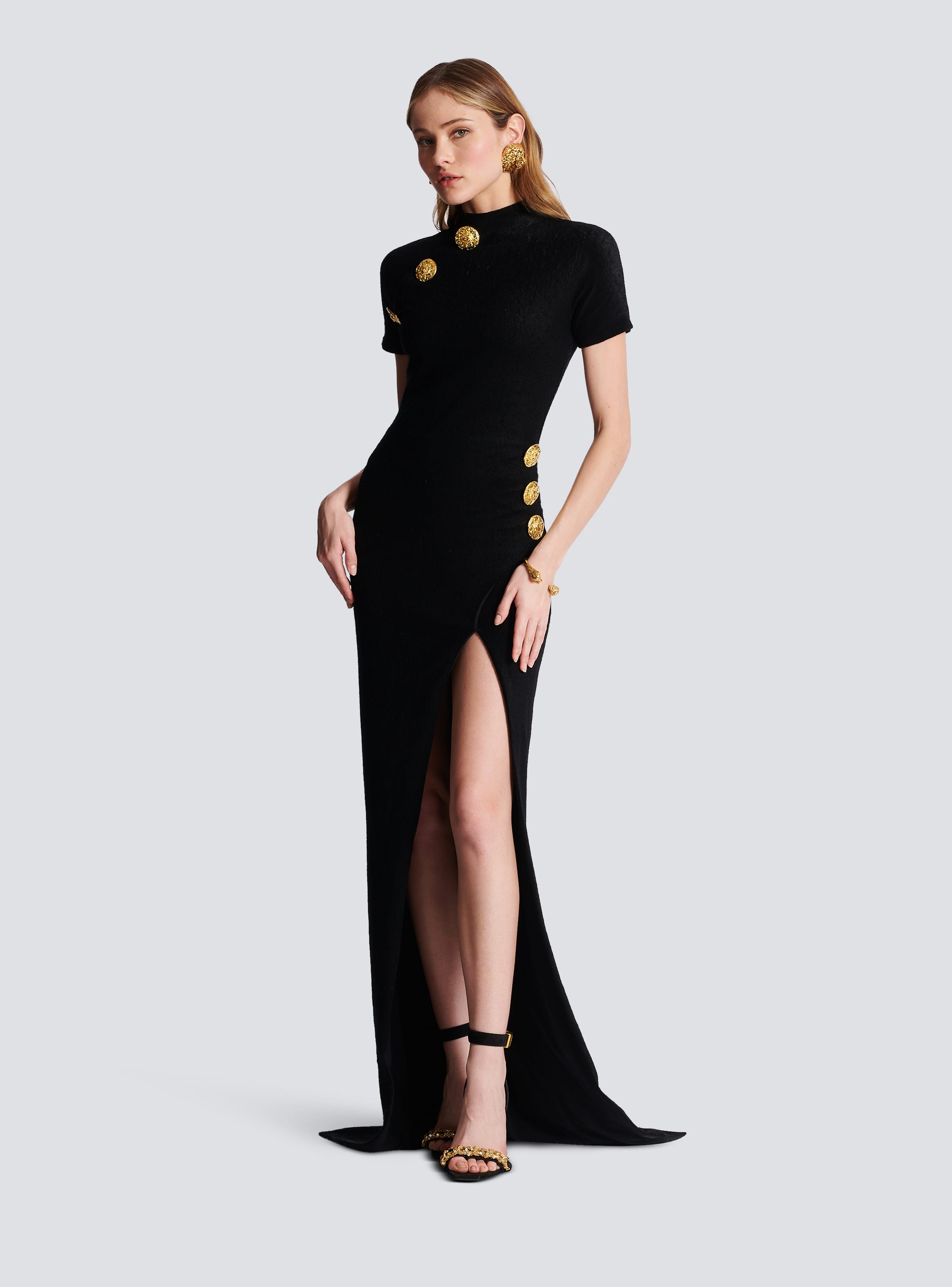 Long velvet jersey dress black - Women | BALMAIN