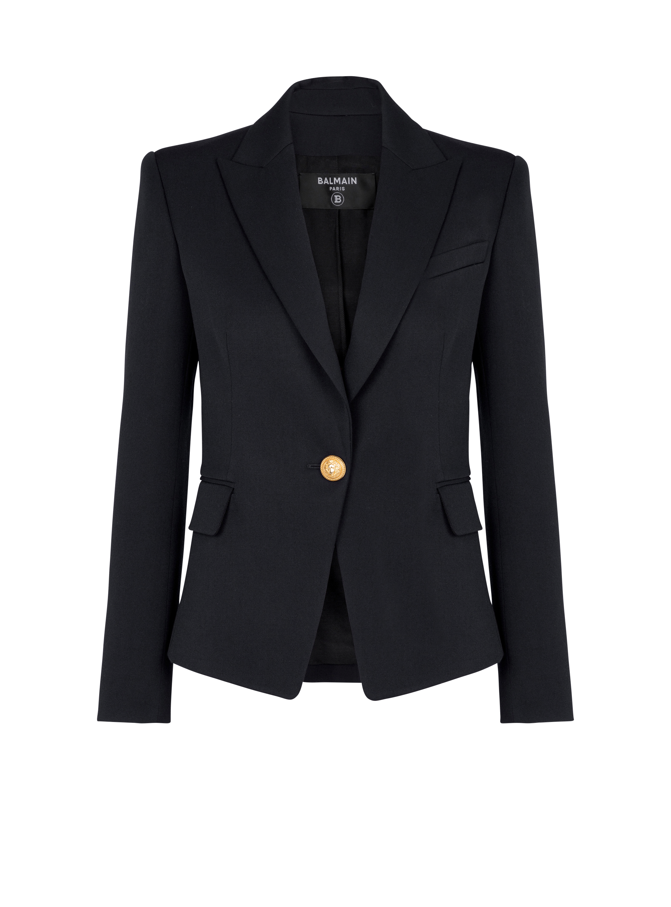 One-button wool blazer, black, hi-res