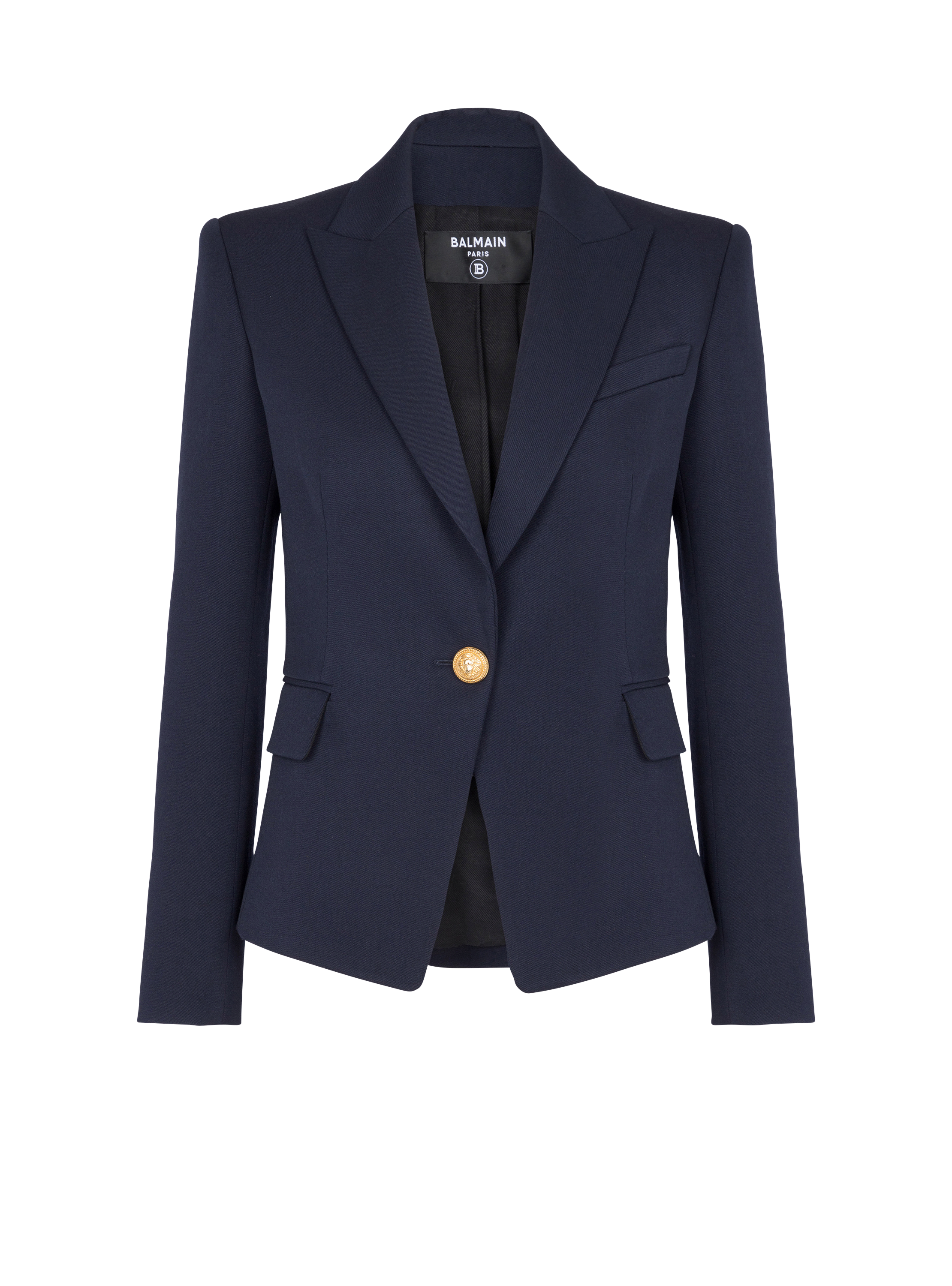 One-button wool blazer, navy, hi-res