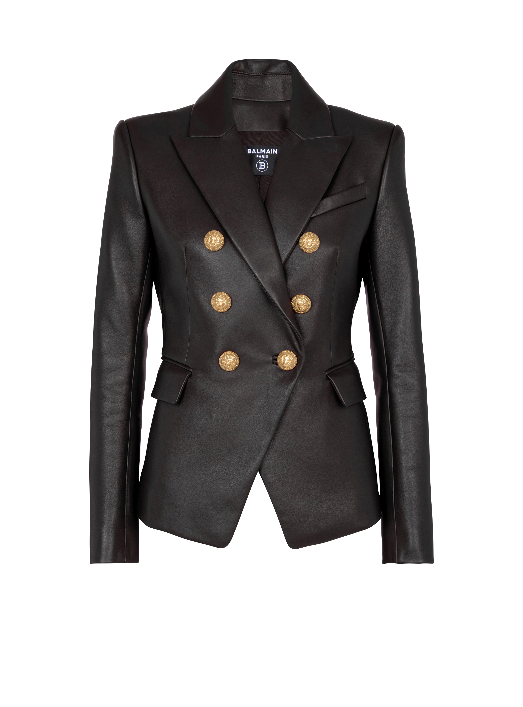 Classic 6-button leather jacket, black, hi-res