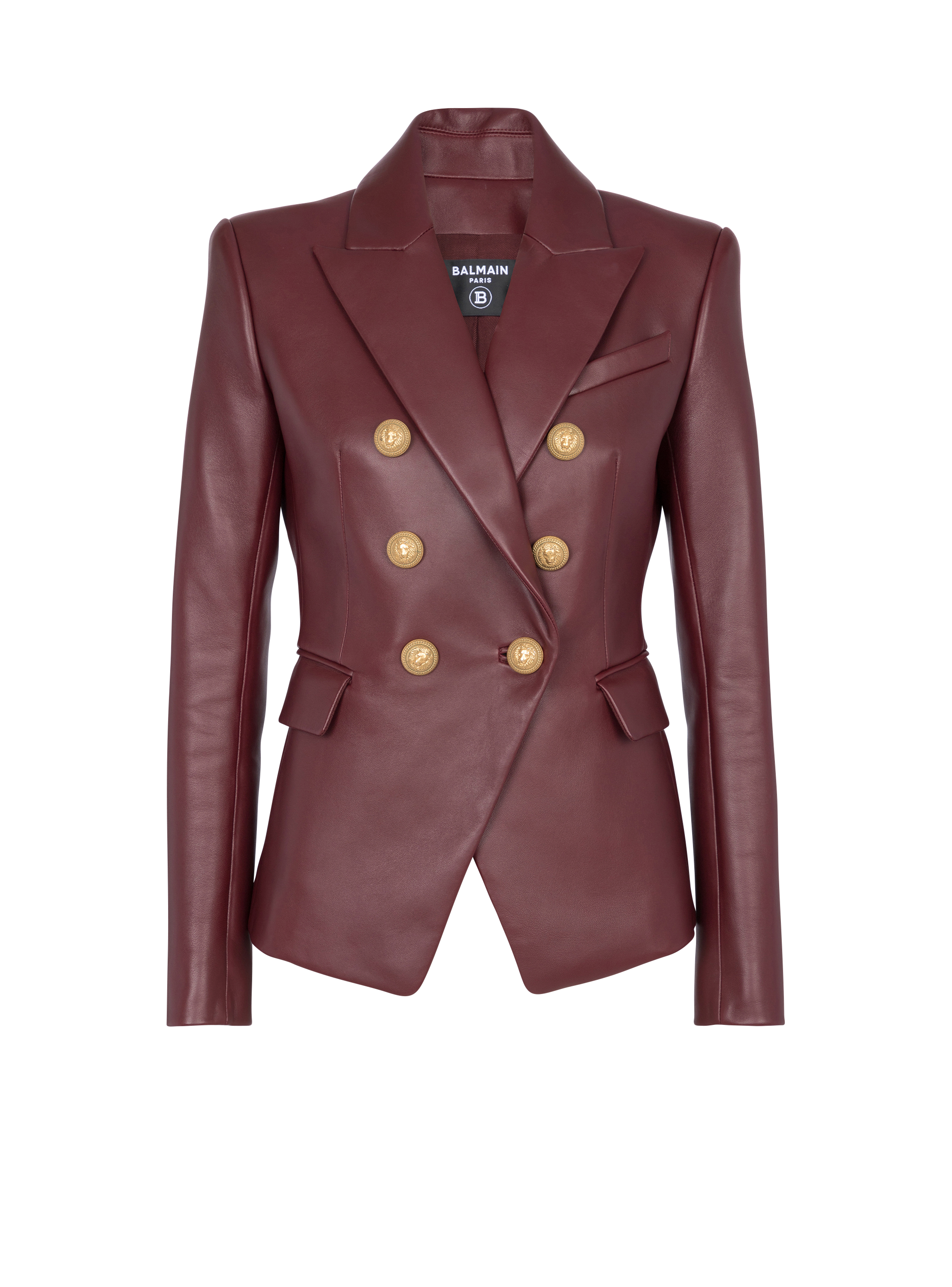 클래식 6버튼 가죽 재킷, 빨간색, hi-res