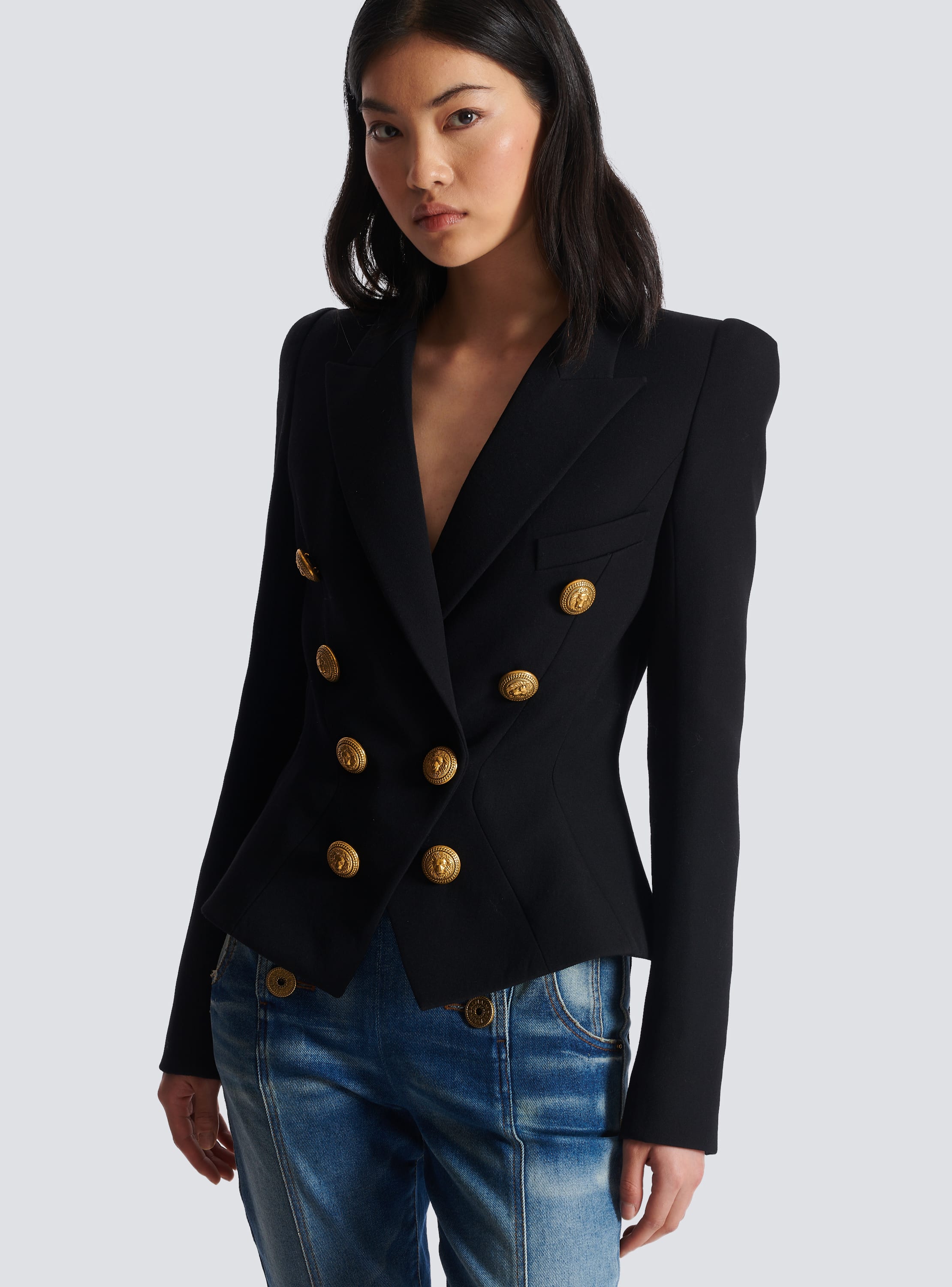 8-button cinched-waist jacket