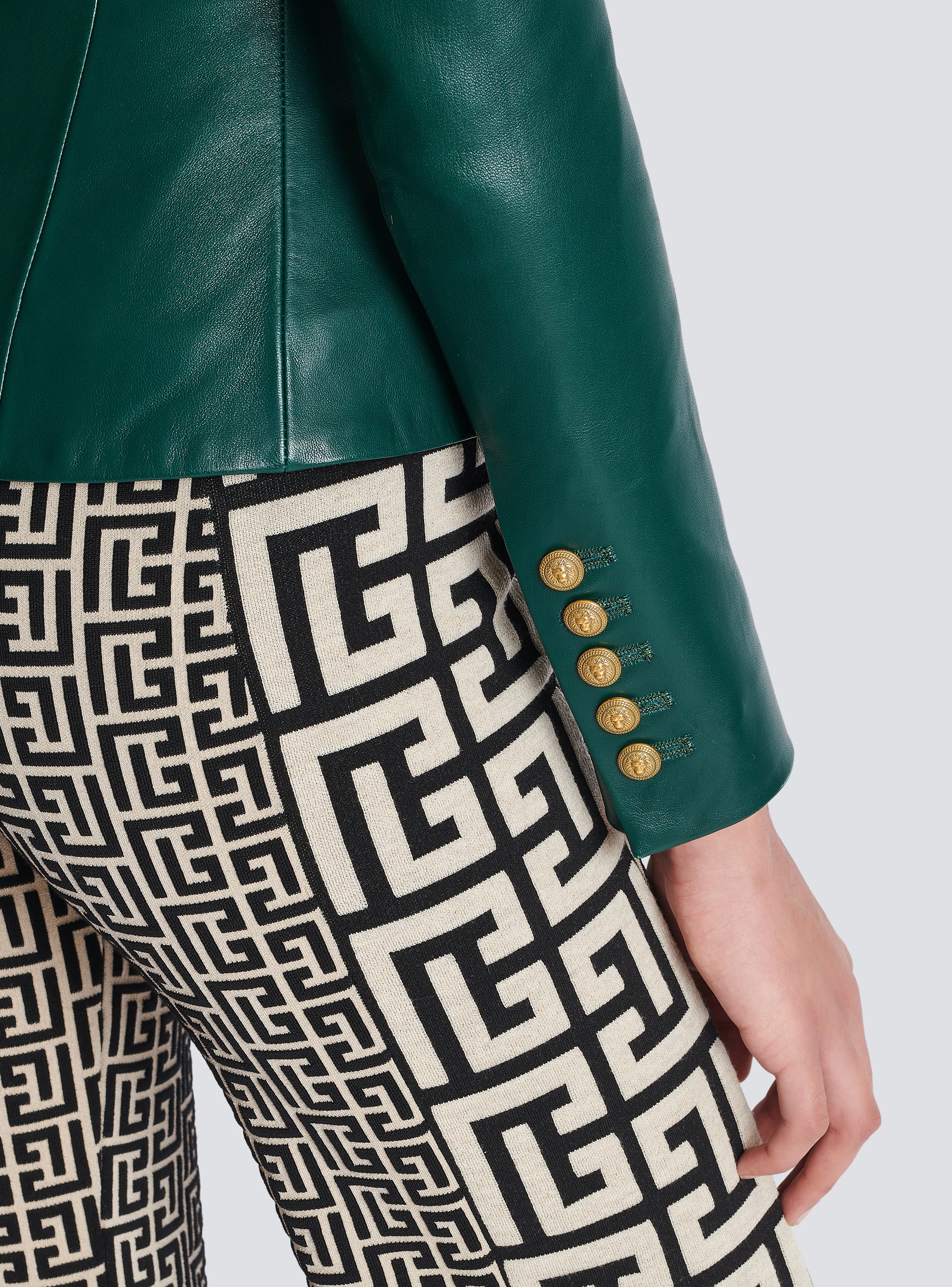 Vej Ambassadør korrekt 8-button cinched-waist leather jacket green - Women | BALMAIN