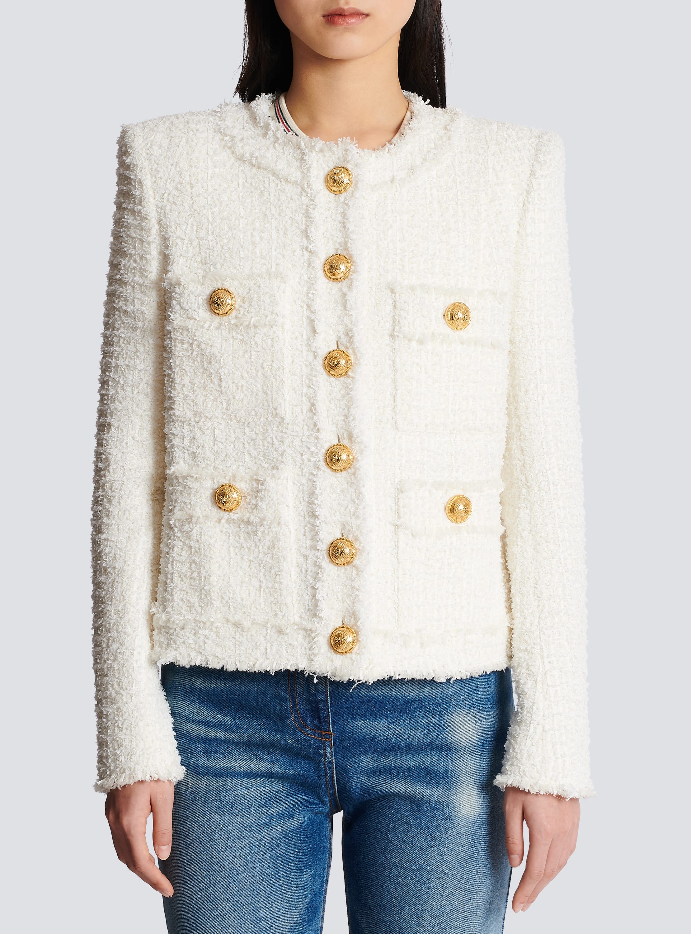 Tweed blazer Balmain White size 36 FR in Tweed - 34154860