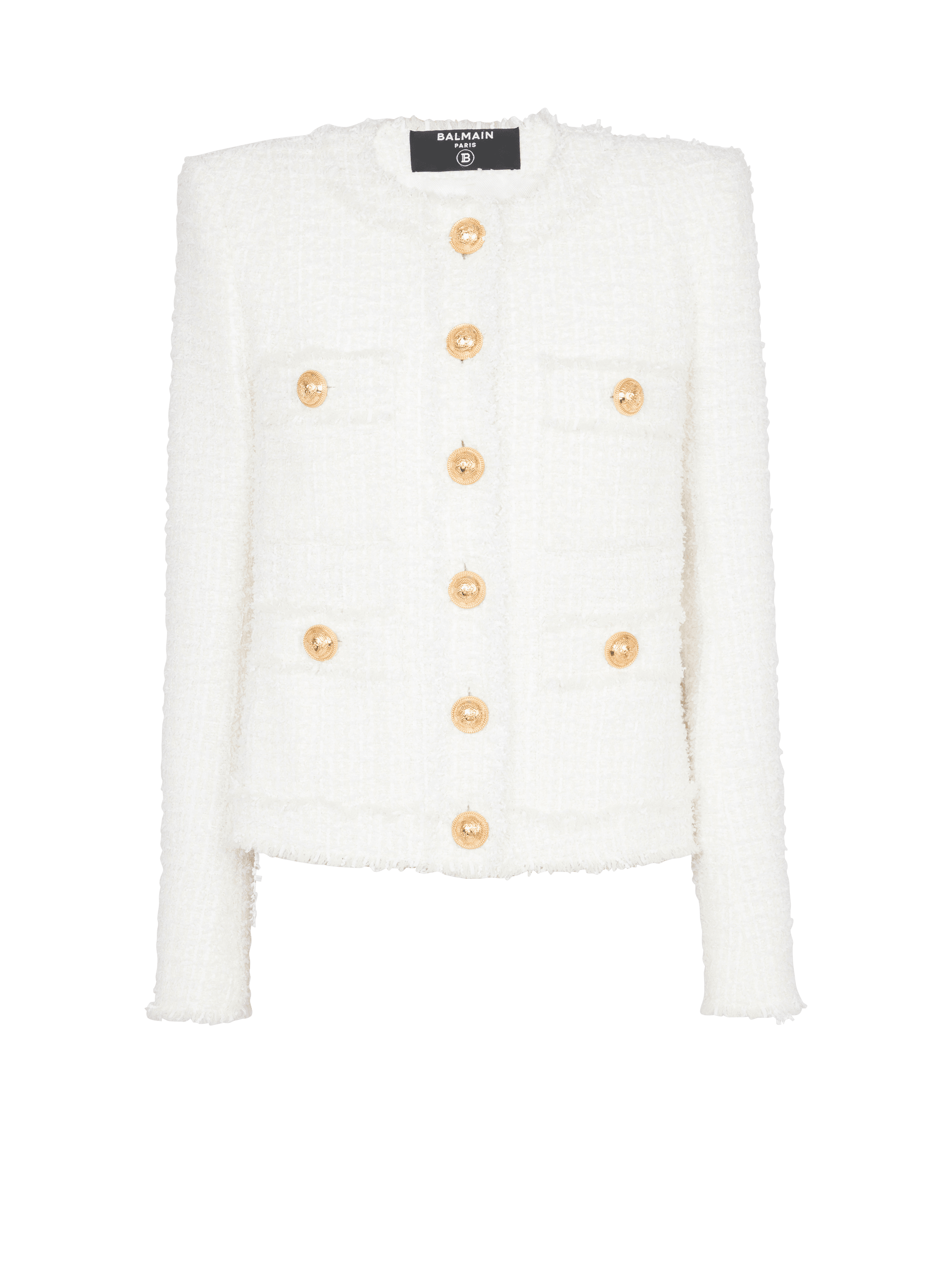 Balmain Collarless 8-Button Tweed Blazer Jacket