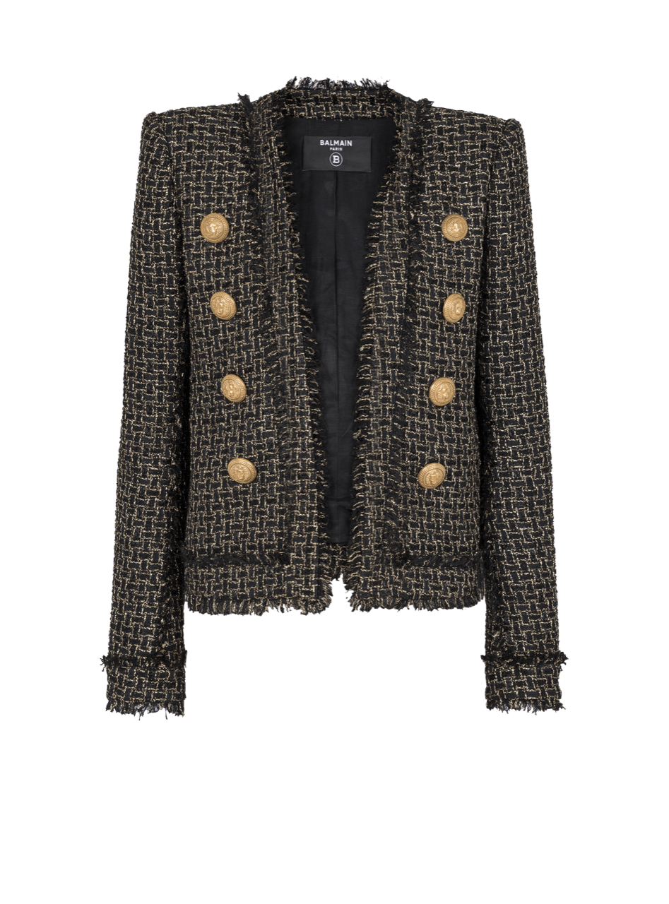 루렉스 트위드 재킷, 검정색, hi-res