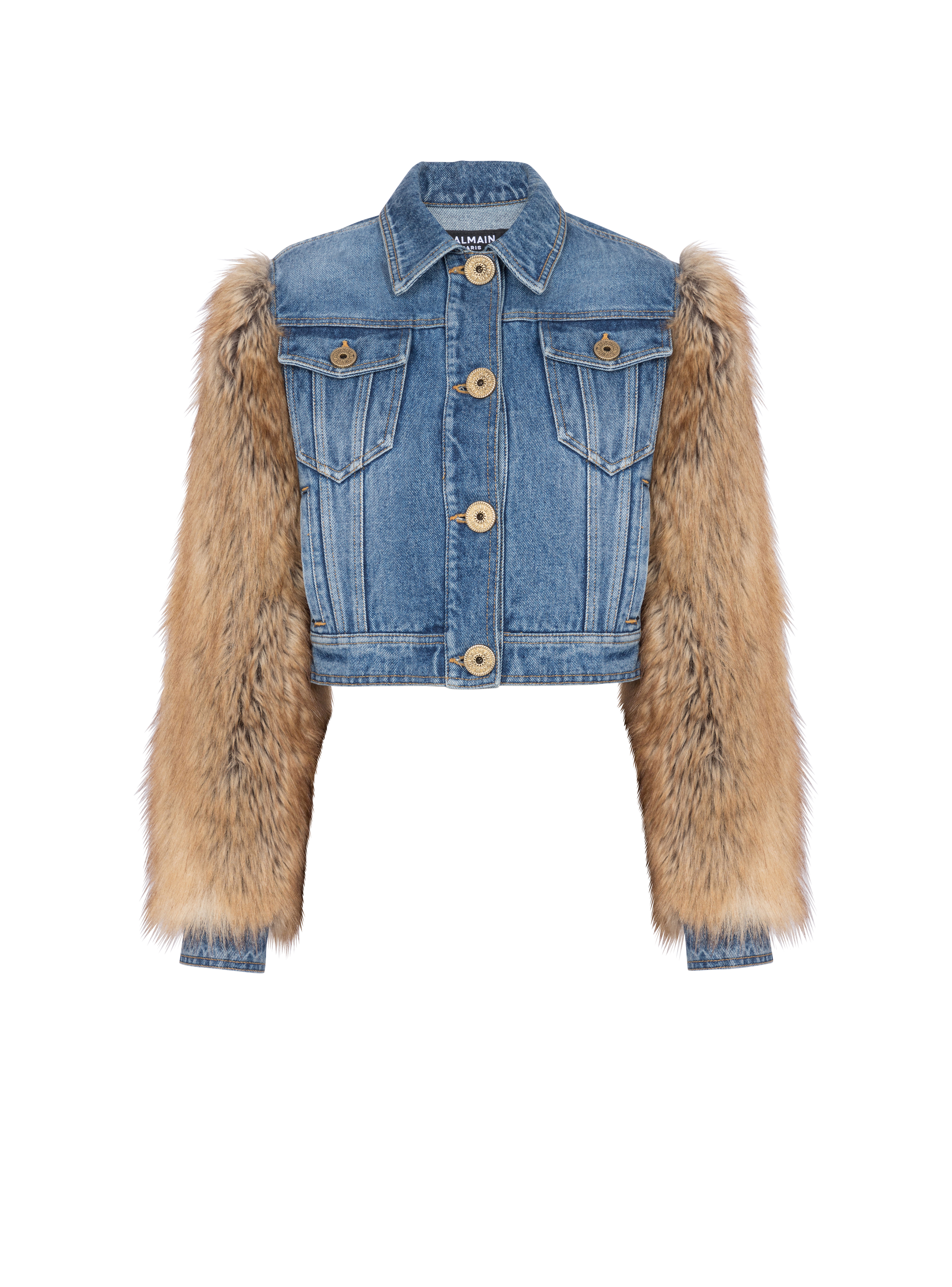 Denim and faux fur jacket