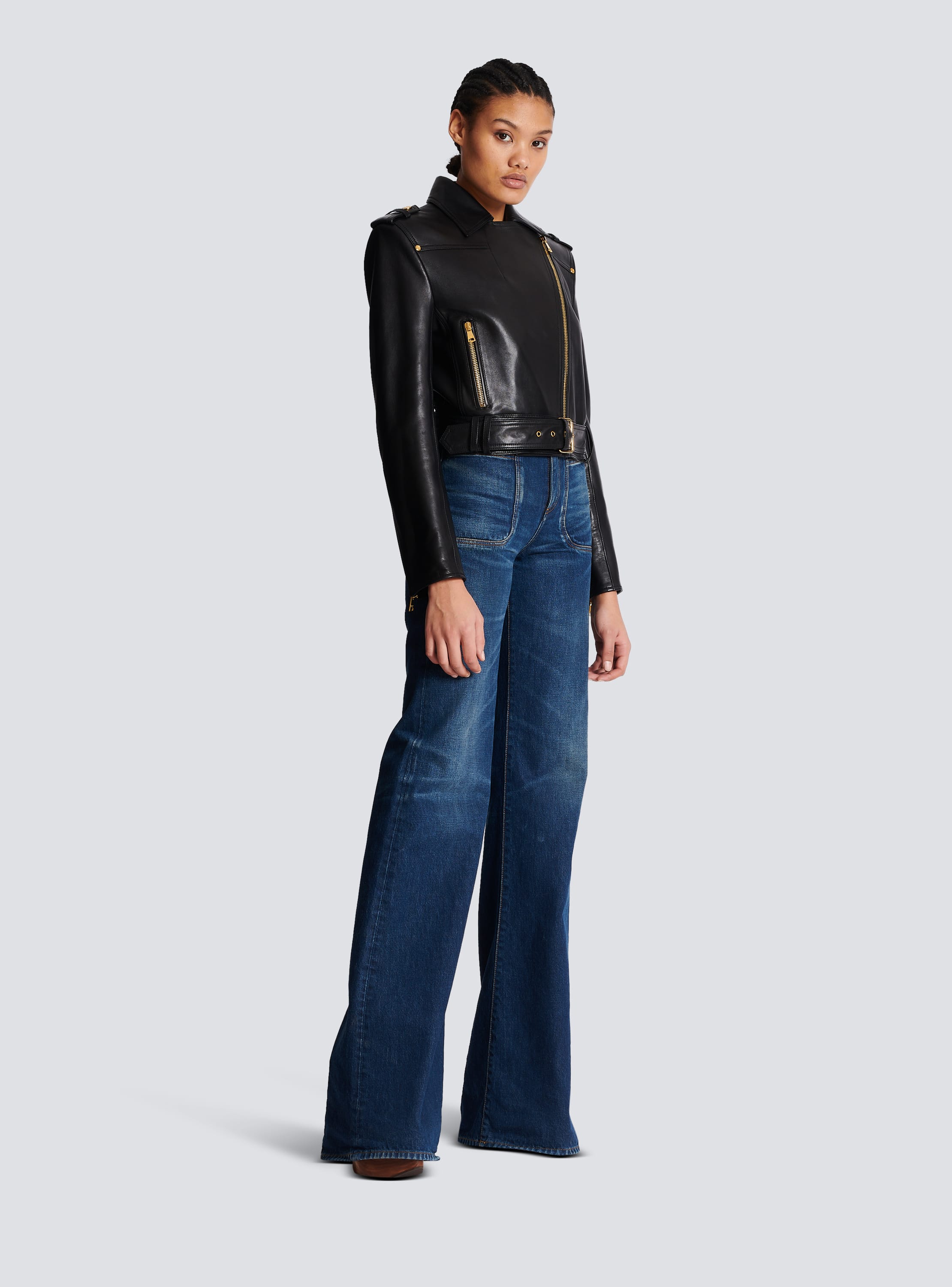 Women's Skinny Leather Biker Pants by Balmain