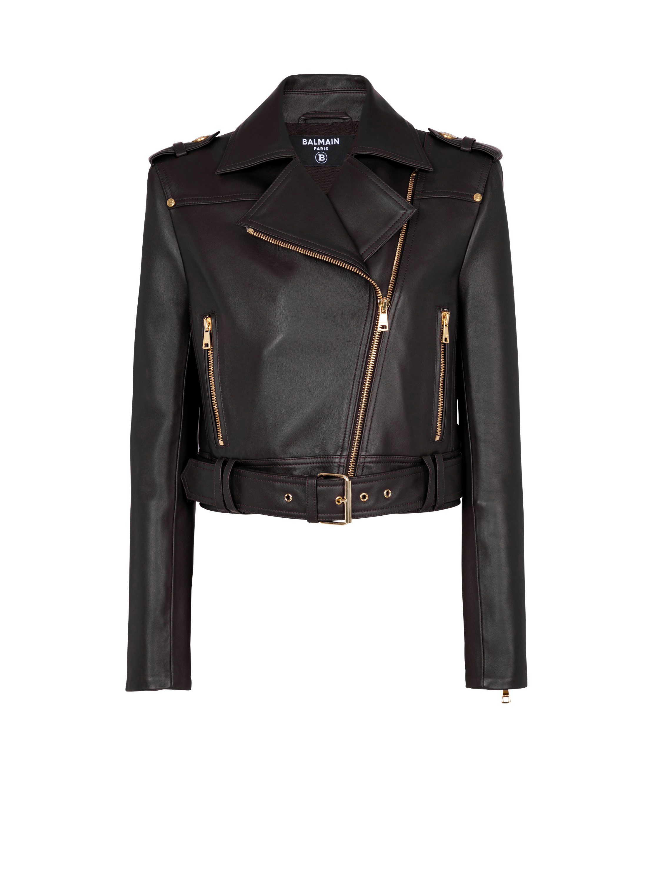 Rasende Slid bestyrelse Short leather biker jacket black - Women | BALMAIN