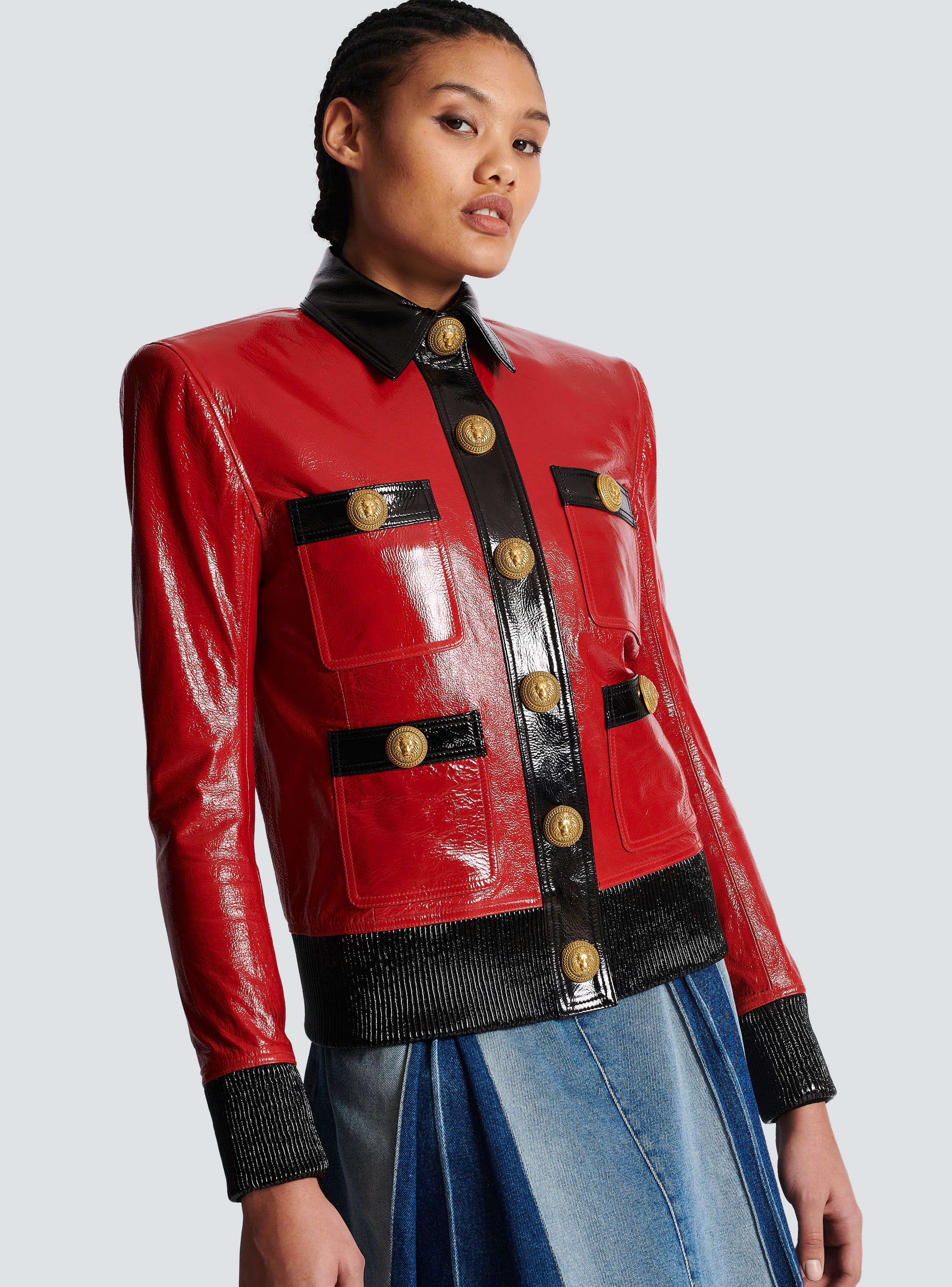 Two-tone patent jacket red - Women BALMAIN