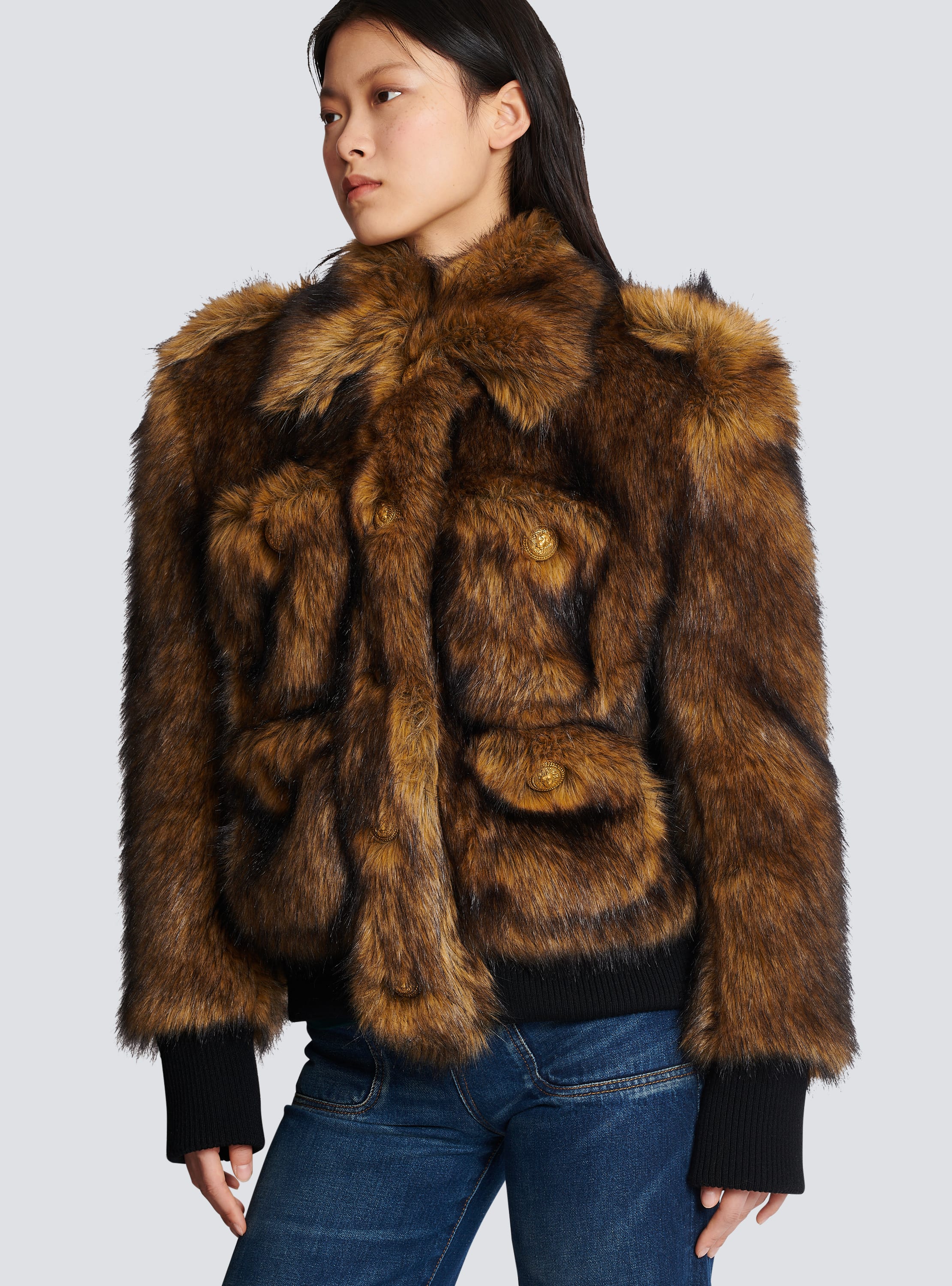 Balmain - Patent Leather and Faux Fur Jacket