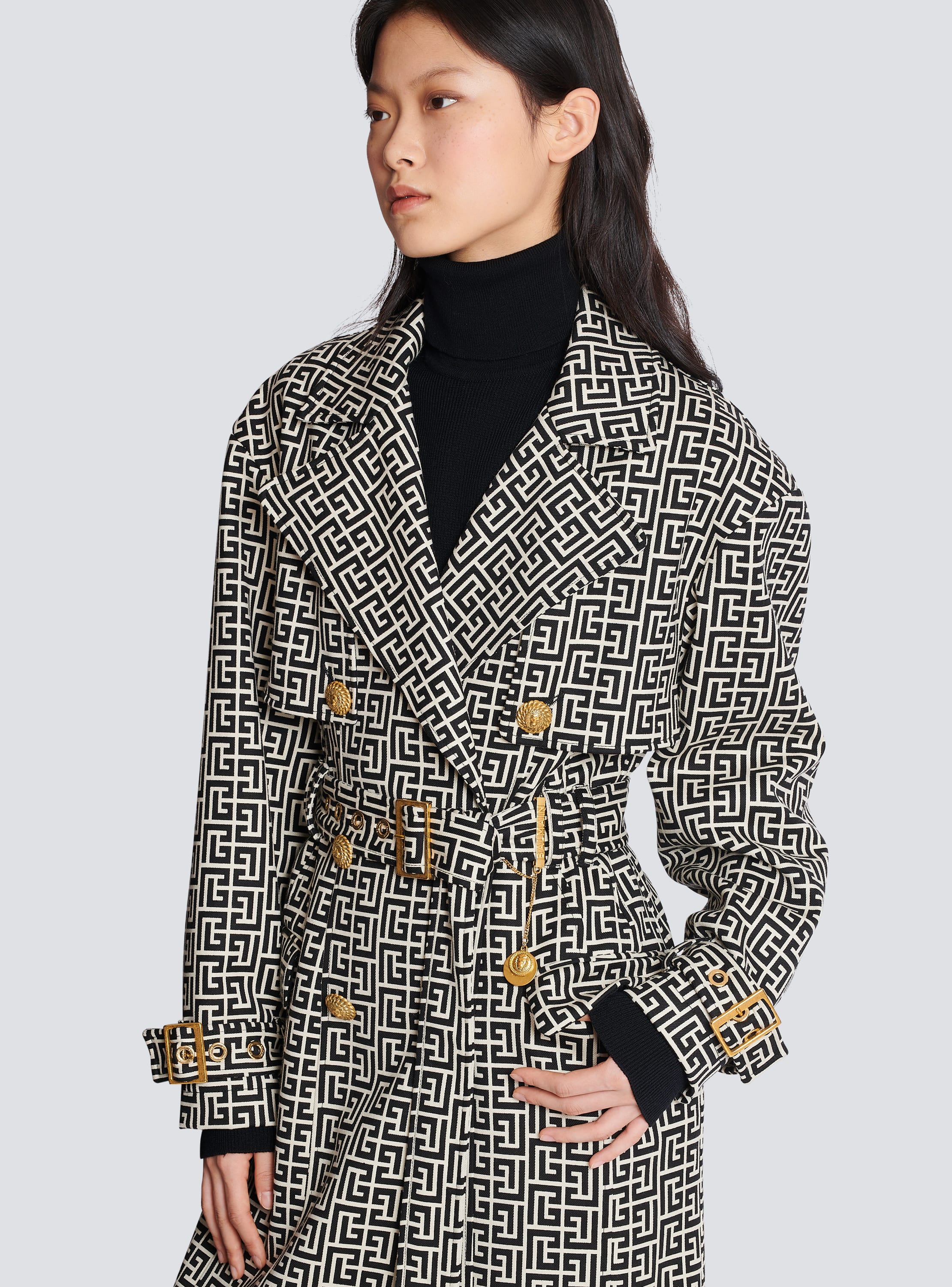 Short coats Balmain - Mini monogram trench coat - BF0TL058CE44WFP